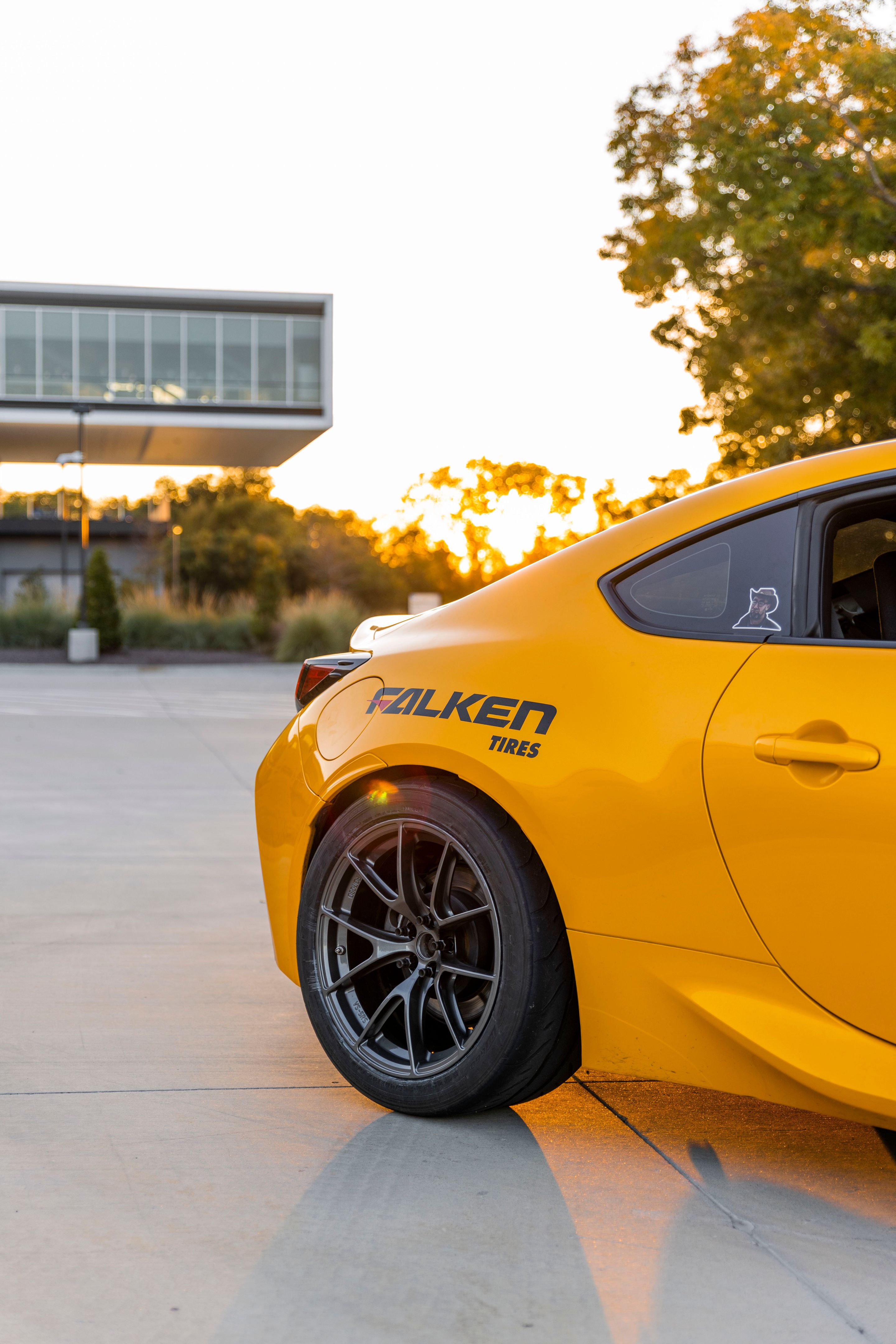 Yellow Toyota GR86 with 17" VS-5RS Apex wheels in Anthracite