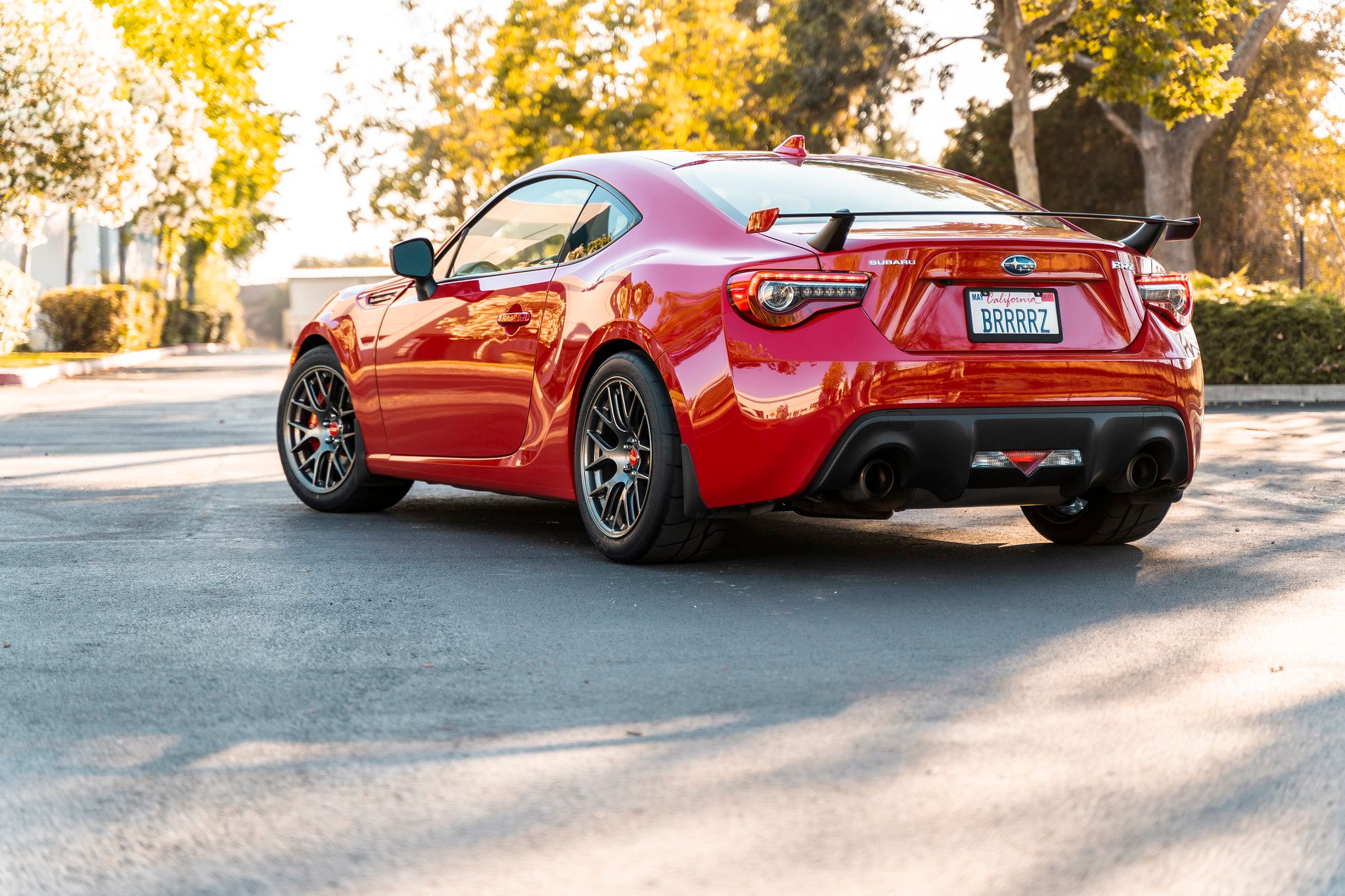 Red Subaru ZC6 / Gen 1 BRZ with 17" EC-7R Apex wheels in Anthracite