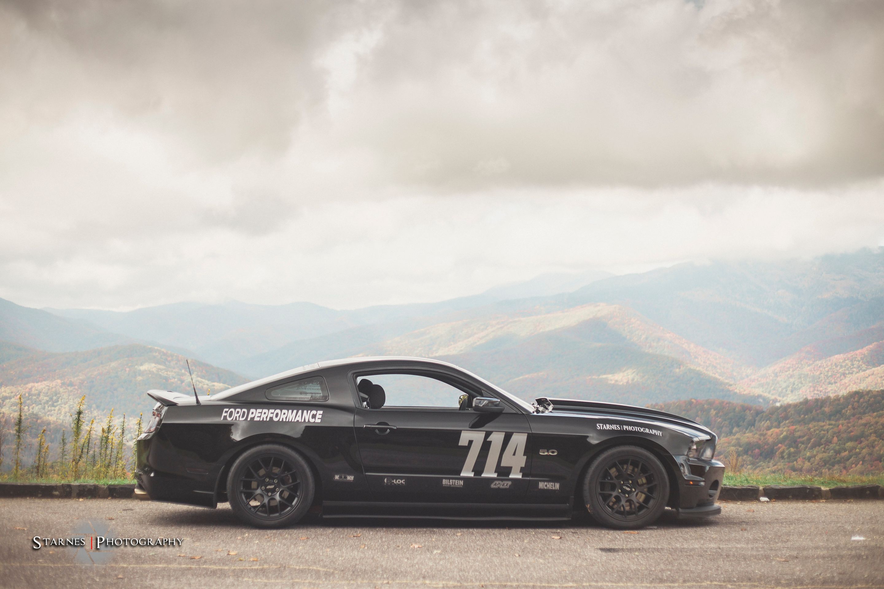 Black Ford S197 Mustang GT with 18" EC-7 Apex wheels in Satin Black