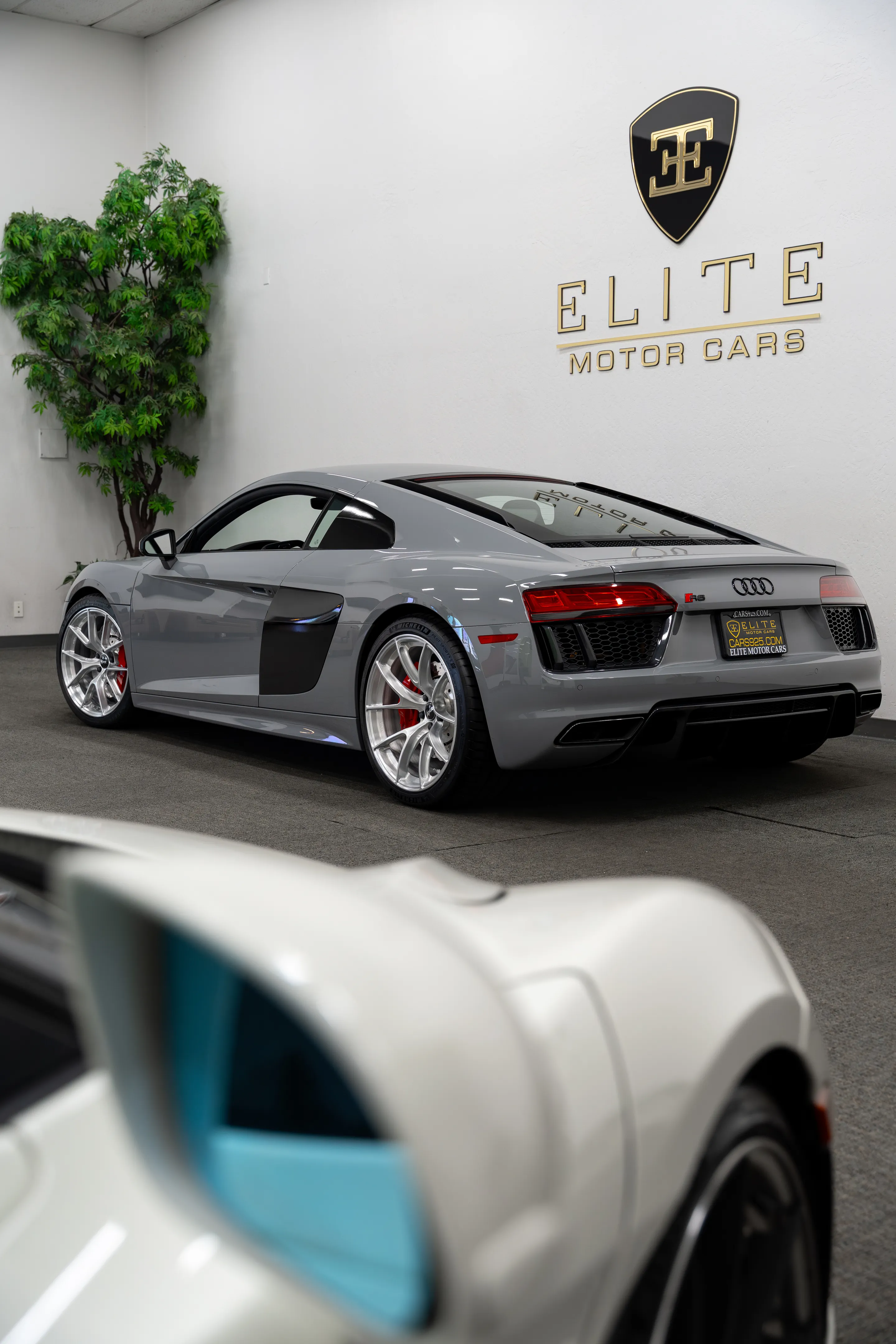 Grey Audi Gen 2 R8 with 19"/20" VS-5RS Apex wheels in Brushed Clear