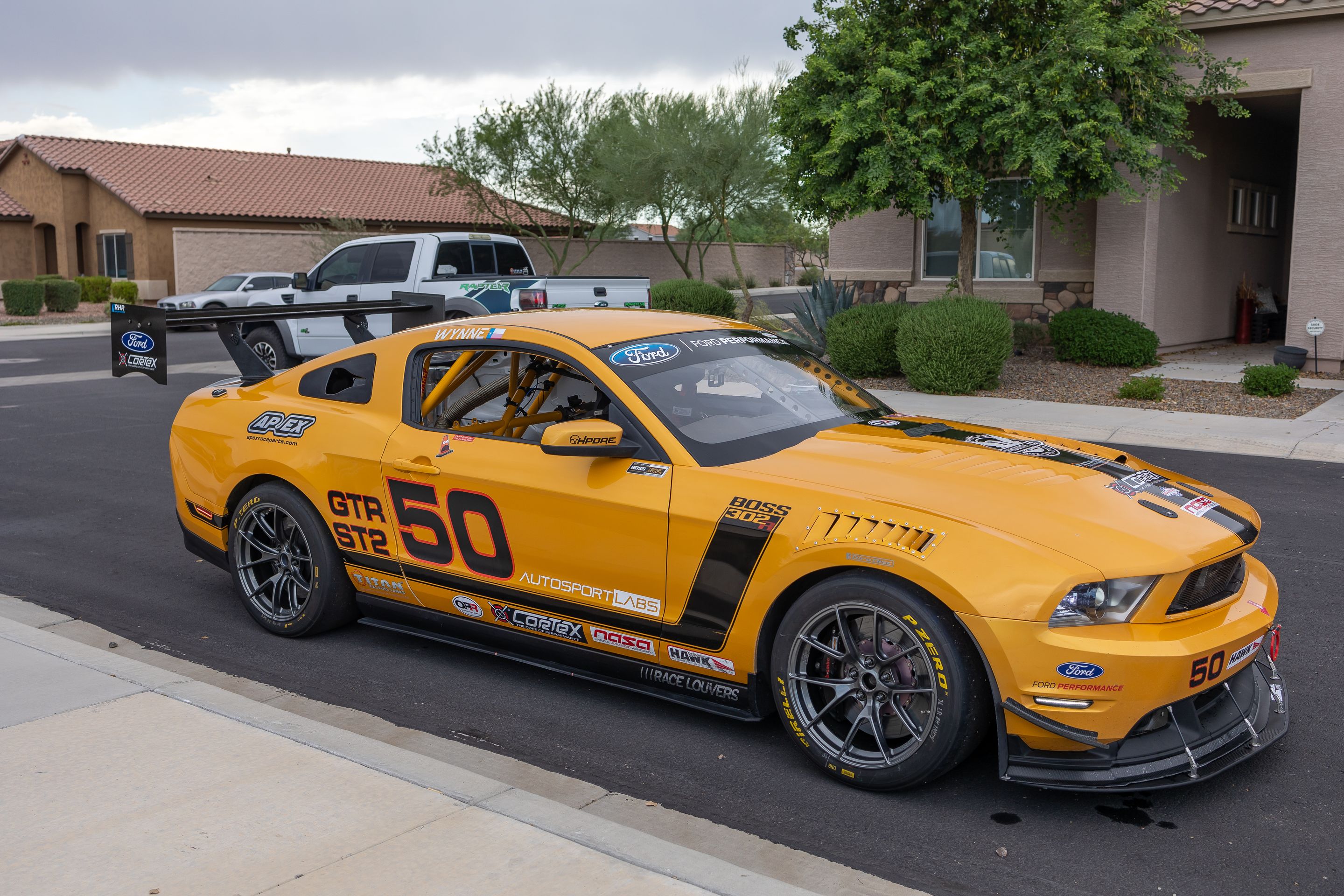 Yellow Ford S197 Mustang GT with 18" VS-5RS Apex wheels in Anthracite
