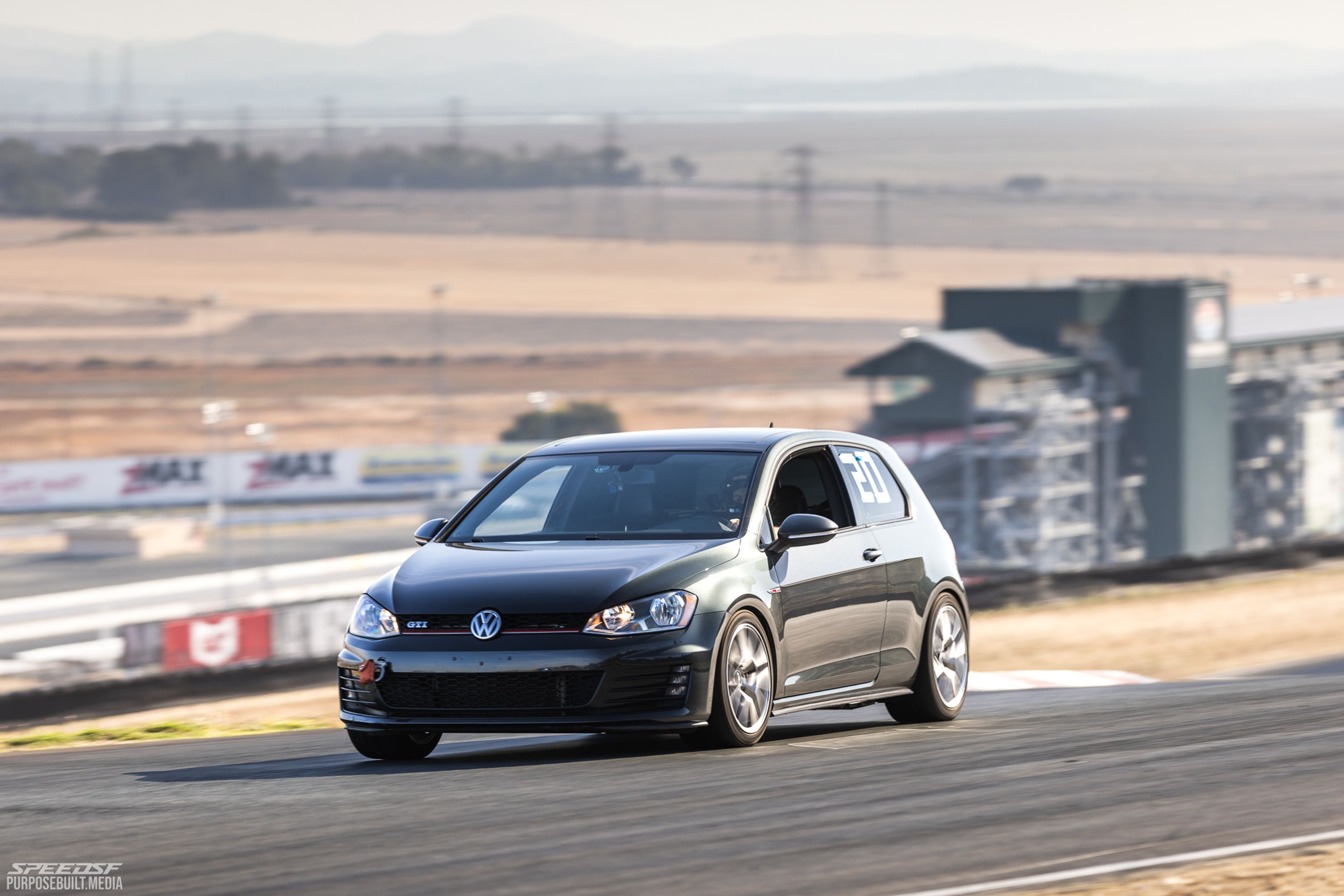 Grey VW MK7 GTI with 17" VS-5RS Apex wheels in Brushed Clear