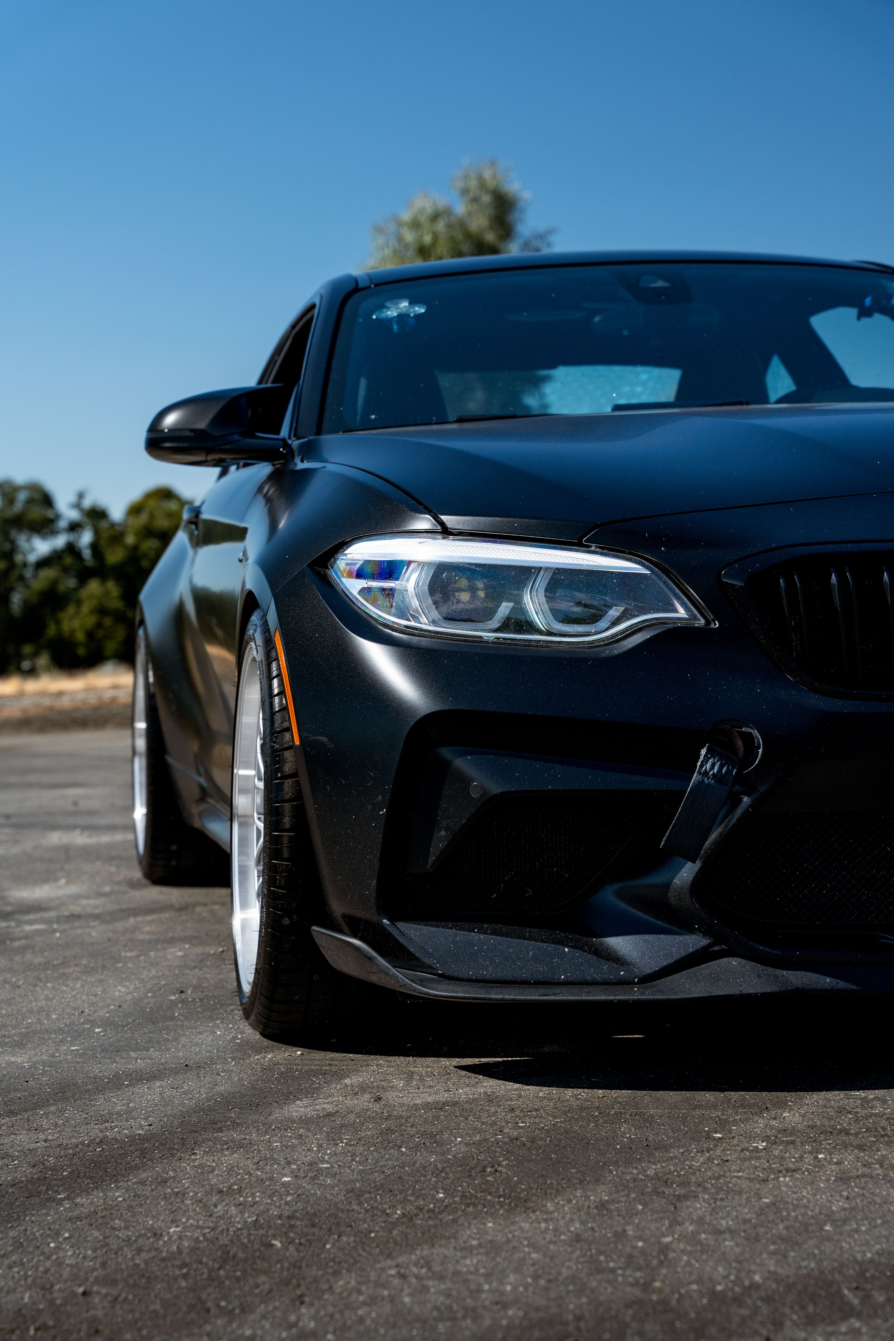 Black BMW F87 M2 with 19" ML-10RT Apex wheels in Machined Lip Race Silver