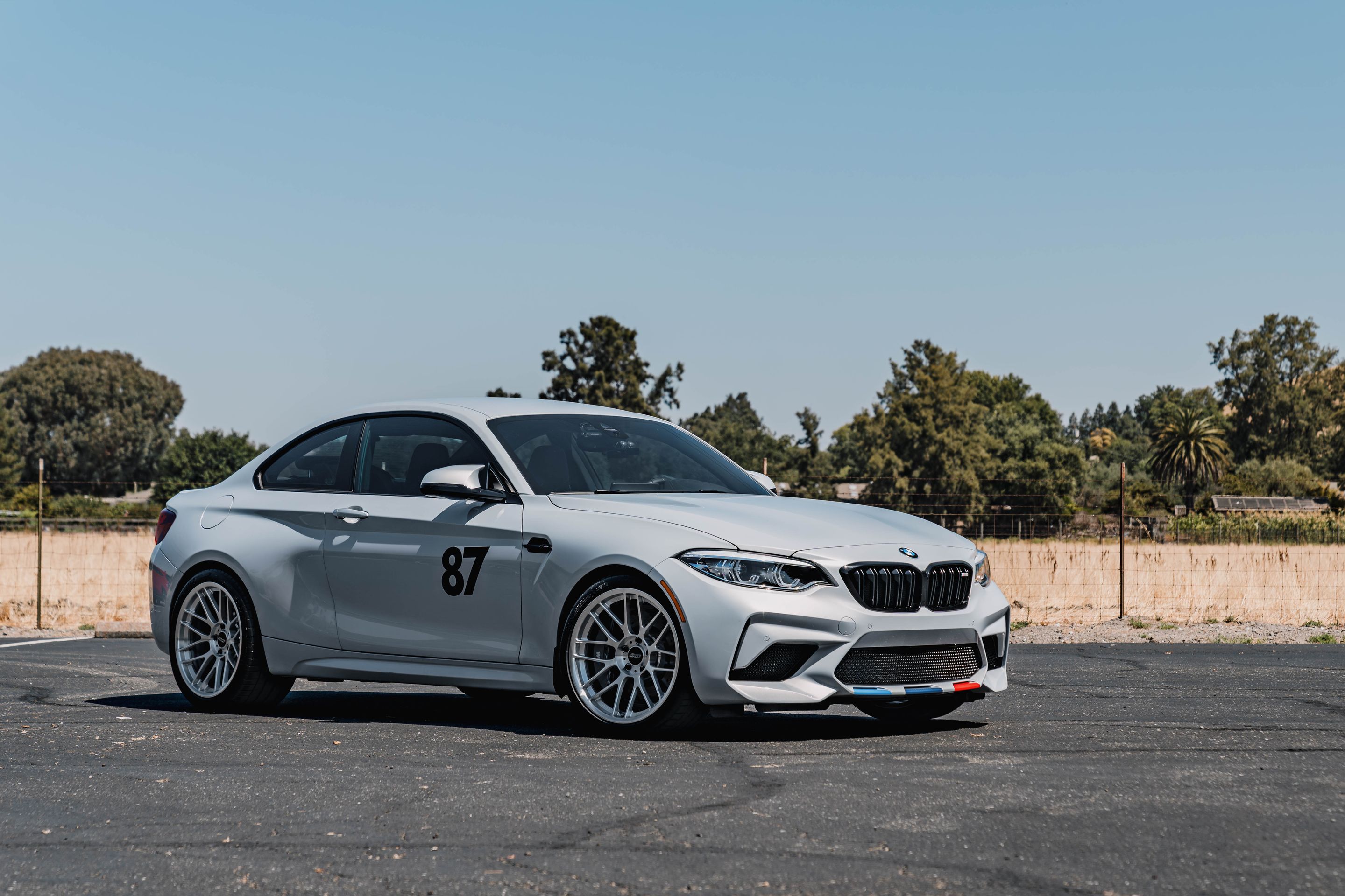Silver BMW F87 M2 with 19" ARC-8RT Apex wheels in Brushed Clear