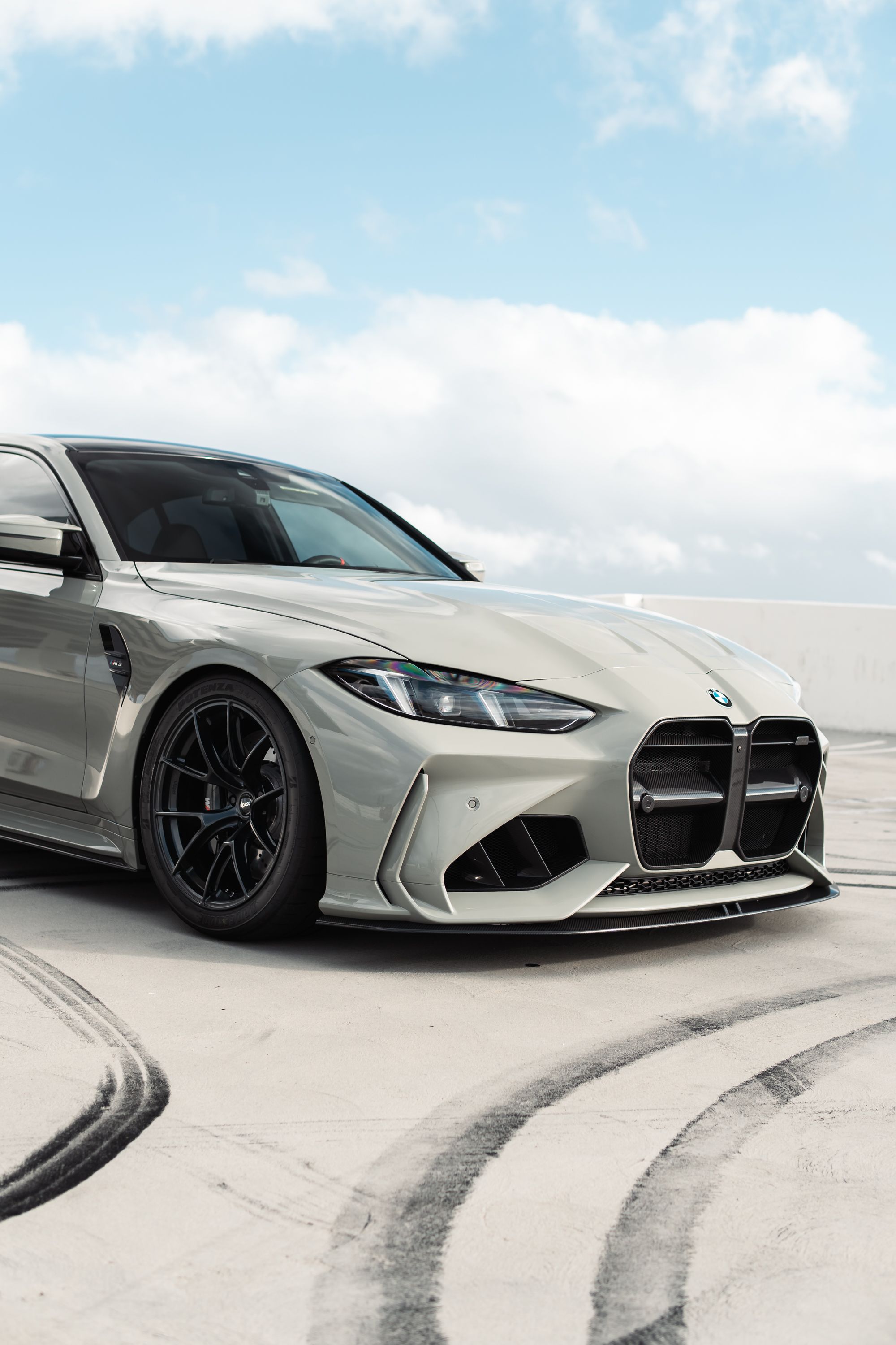 Grey BMW G80 M3 with 19" VS-5RS Apex wheels in Satin Black