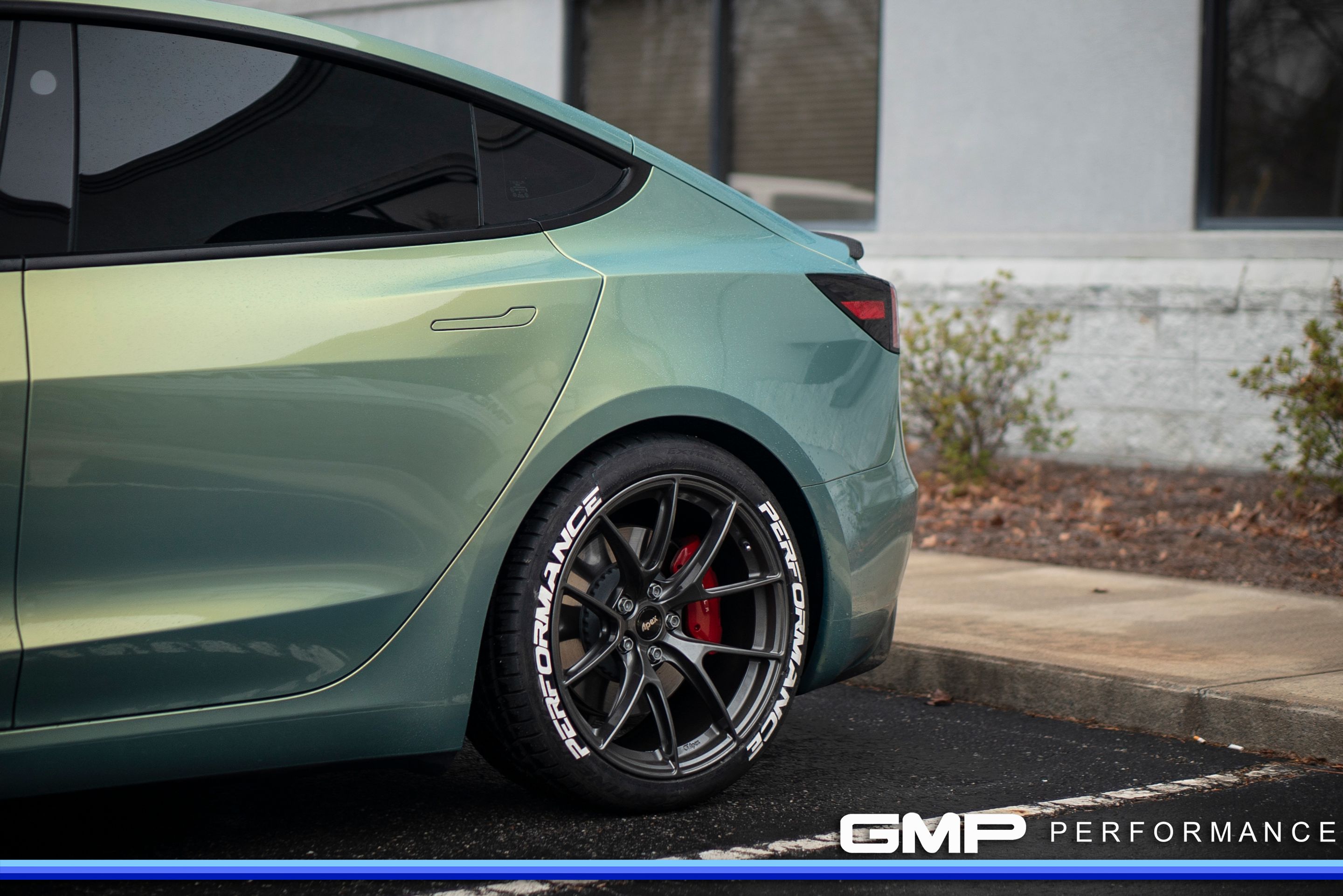 Green Tesla Model 3 with 19" VS-5RS Apex wheels in Brushed Clear