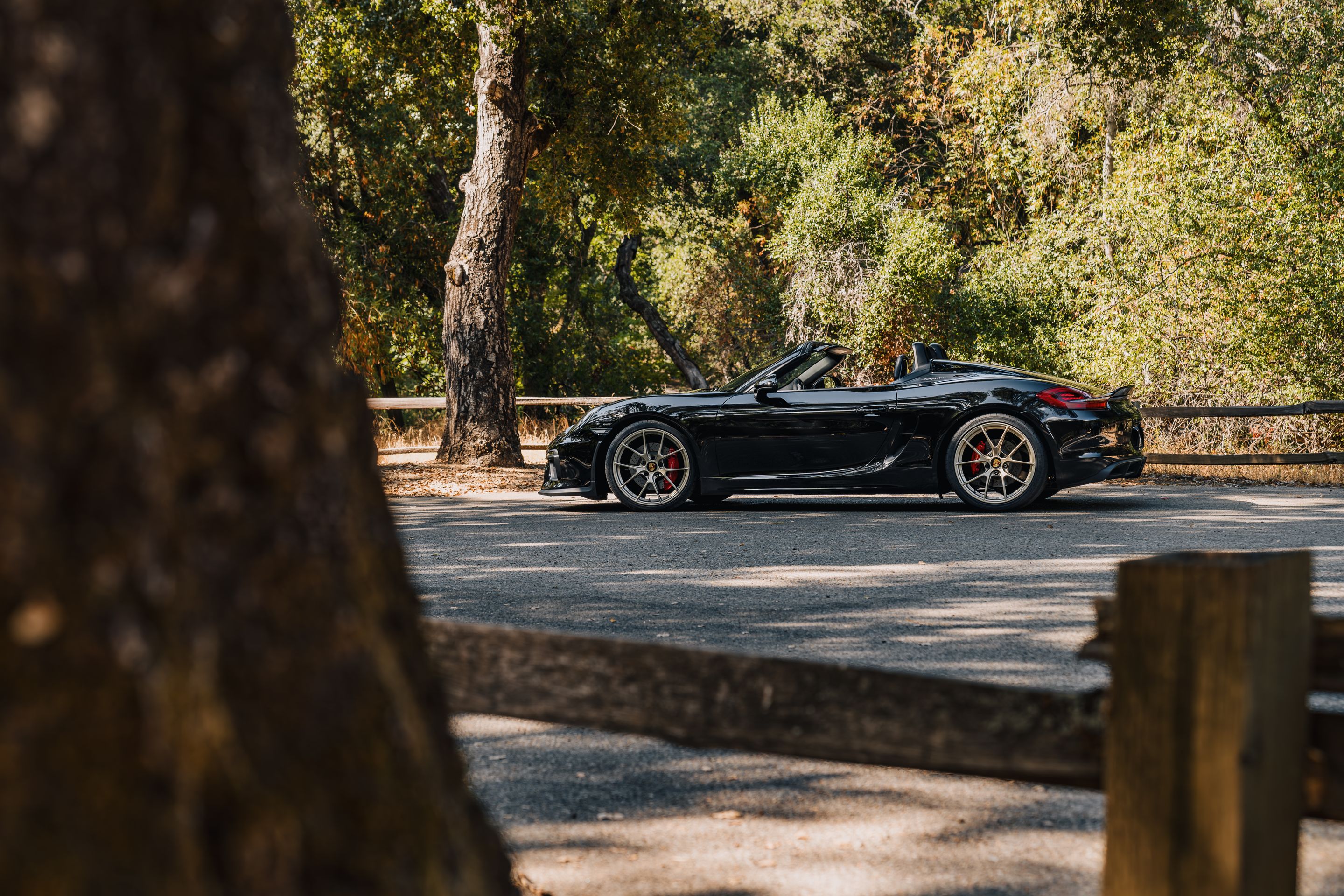 Black Porsche 981 Spyder with 20" VS-5RS Apex wheels in Motorsport Gold