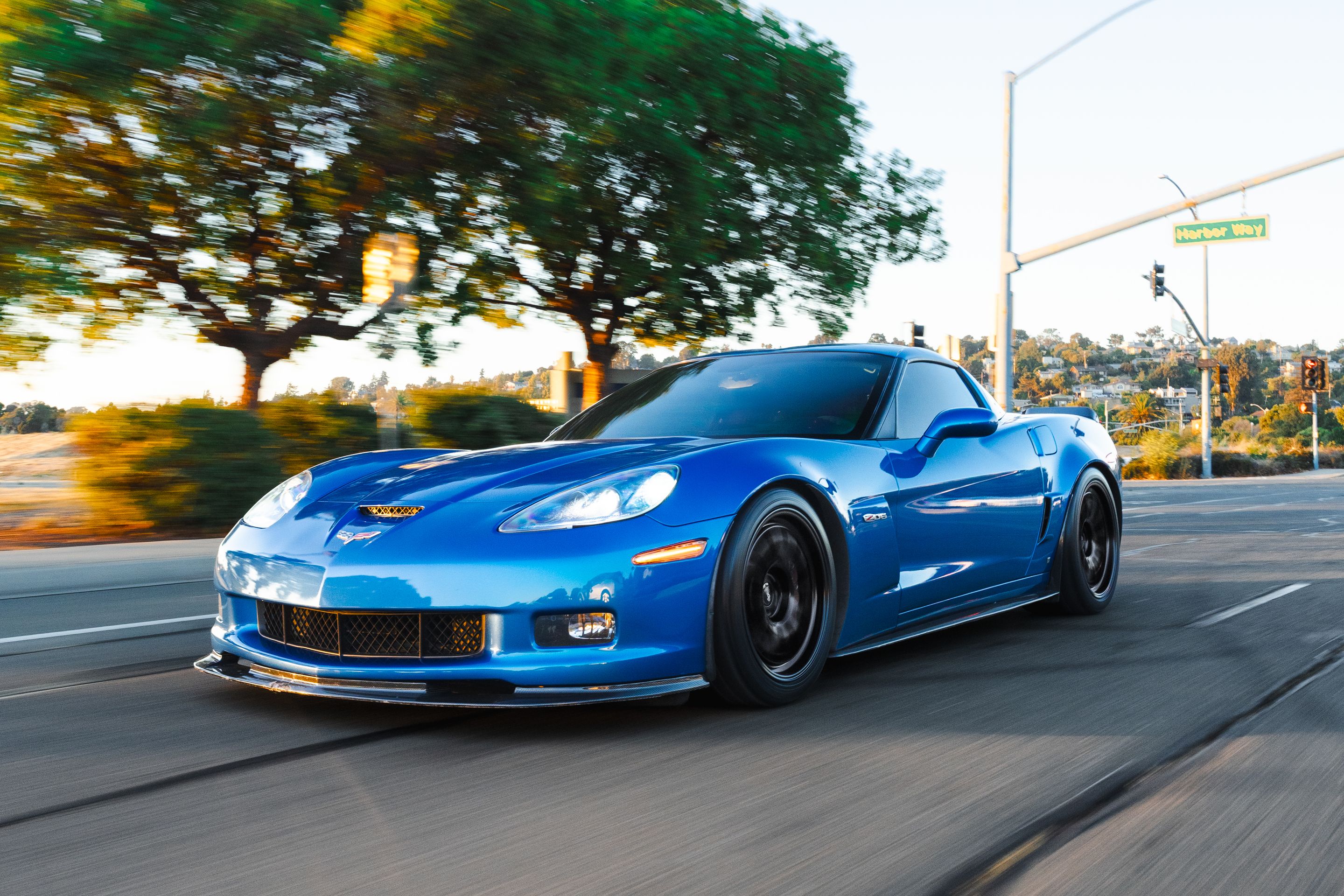 Blue Chevrolet C6 Corvette Z06 with 18"/19" TEST-S Apex wheels in Satin Black