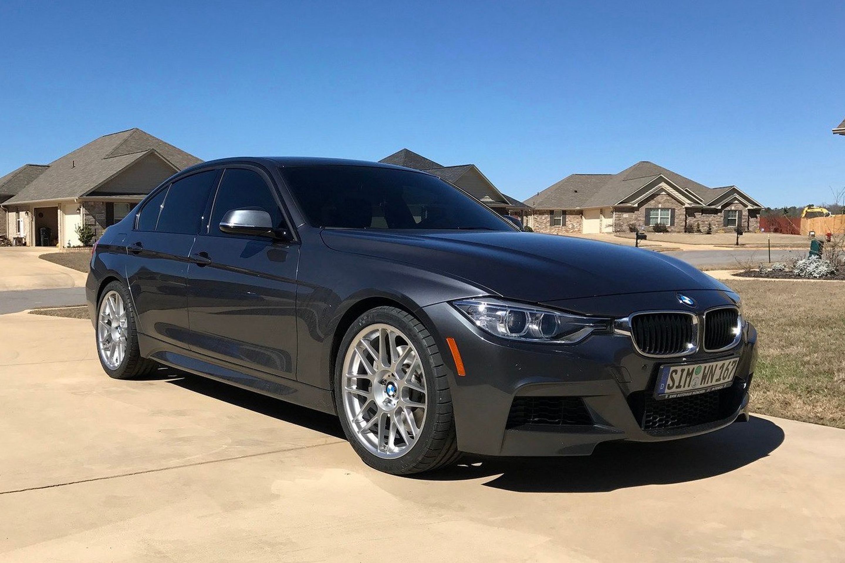 Grey BMW F30 Sedan 3 Series with 19" ARC-8 Apex wheels in Hyper Silver