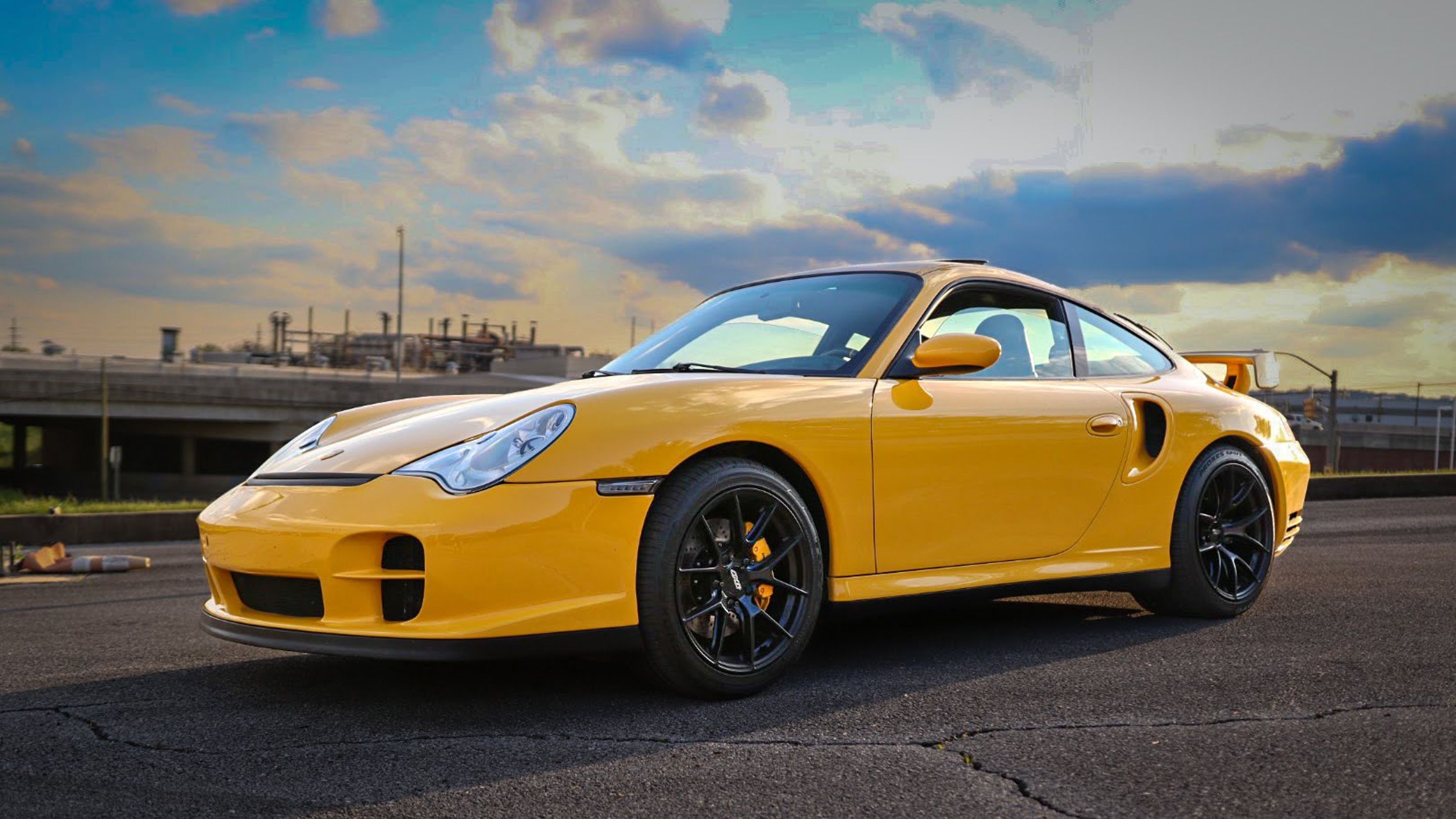Yellow Porsche 911 996 Turbo with 18" VS-5RS Apex wheels in Satin Black