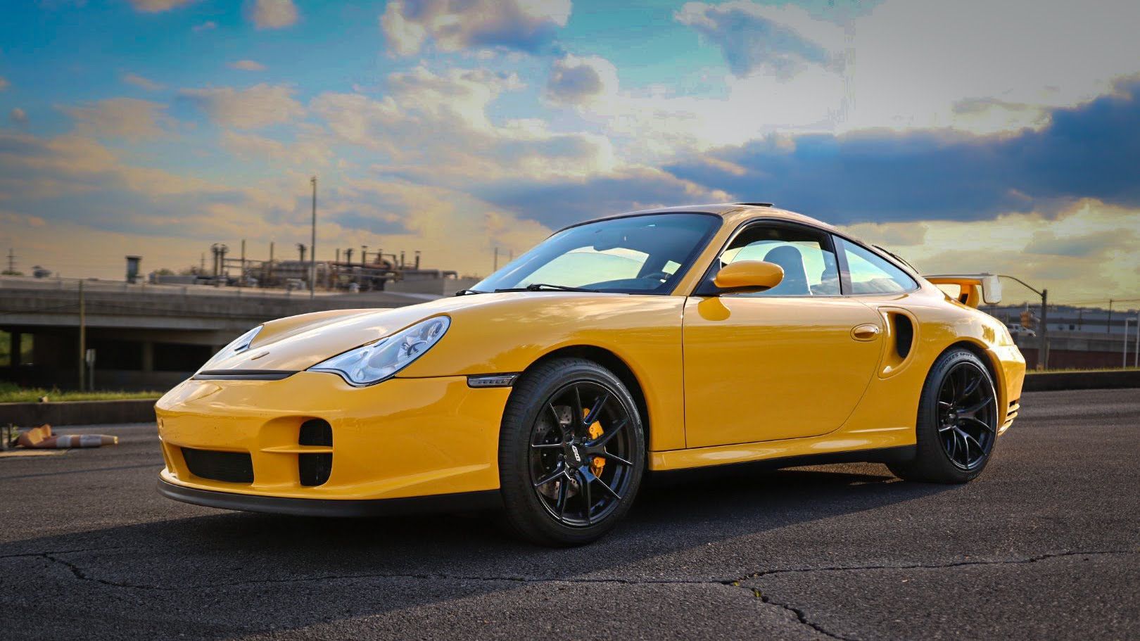 Yellow Porsche 911 996 Turbo with 18" VS-5RS Apex wheels in Satin Black