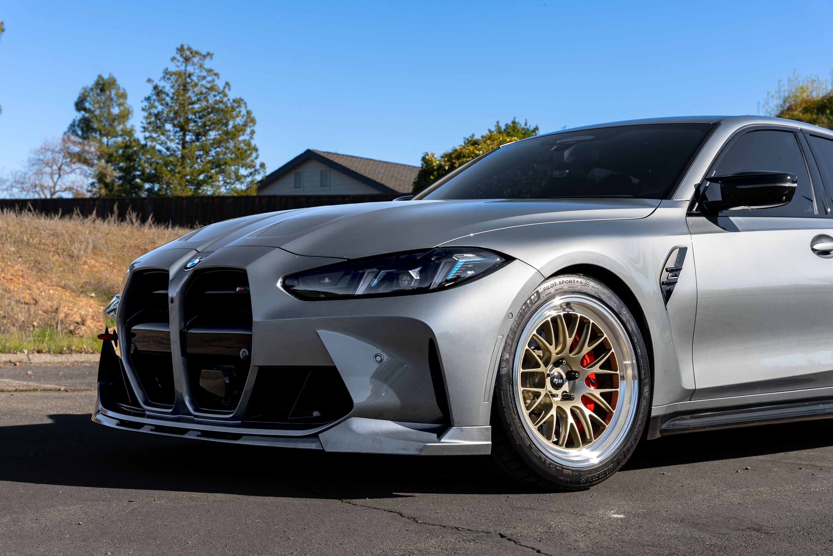 Grey BMW G80 M3 with 19" ML-10RT Apex wheels in Machined Lip Gloss Motorsport Gold