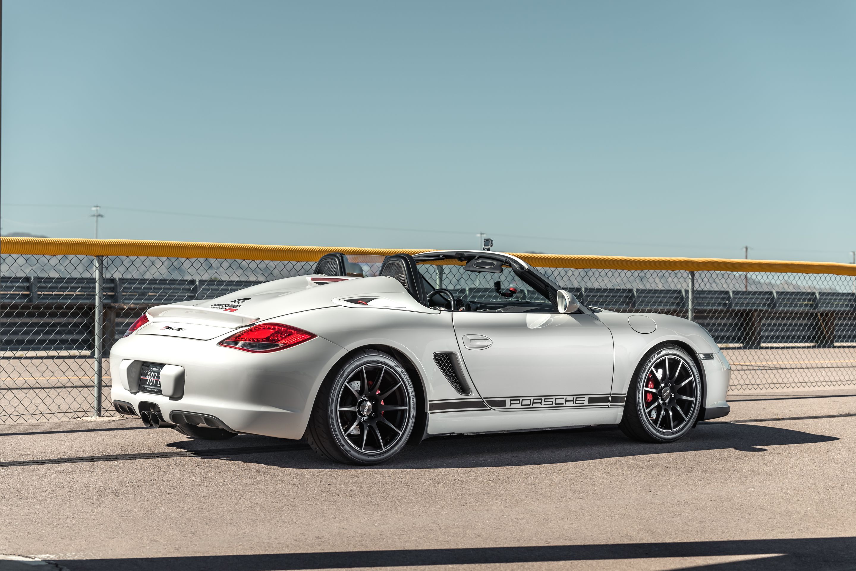 White Porsche 987 Boxster Spyder with 18" SM-10 Apex wheels in Satin Black