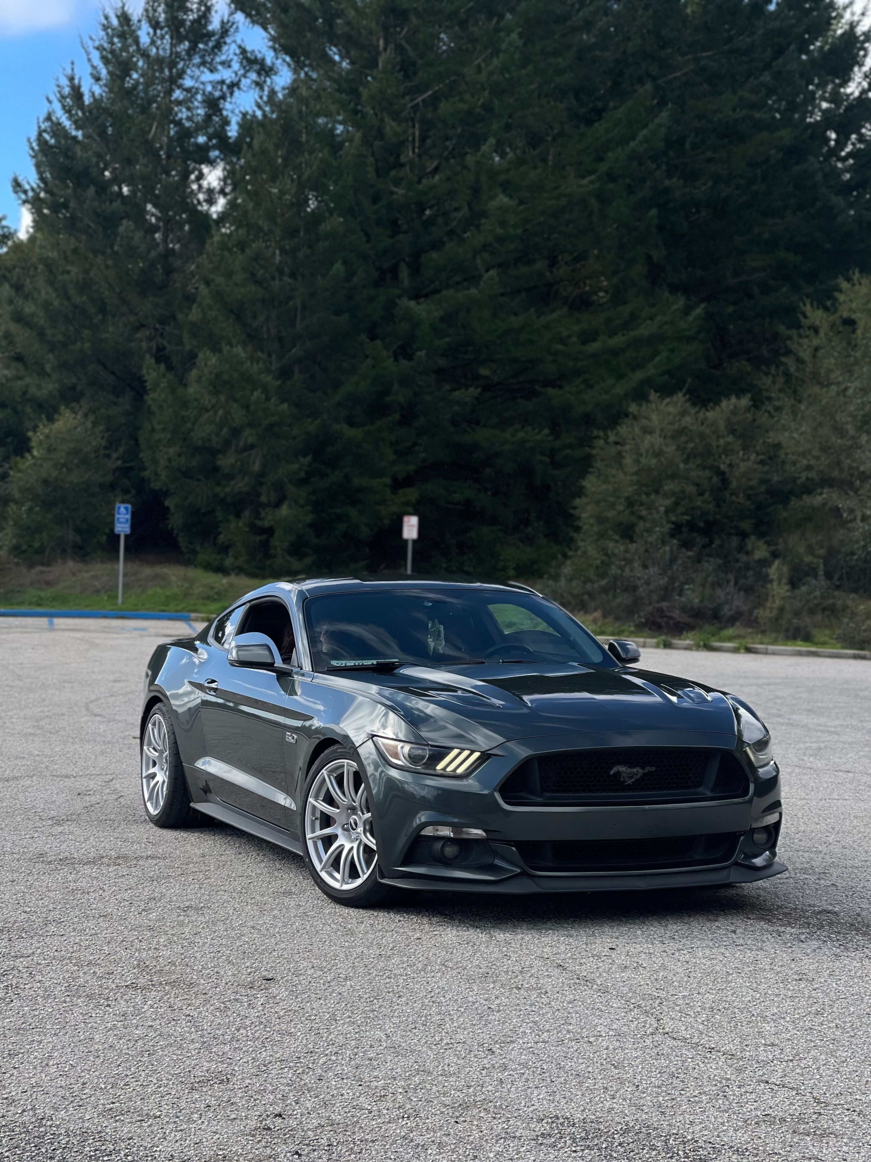 Green Ford S550 Mustang GT with 19" SM-10 Apex wheels in Race Silver
