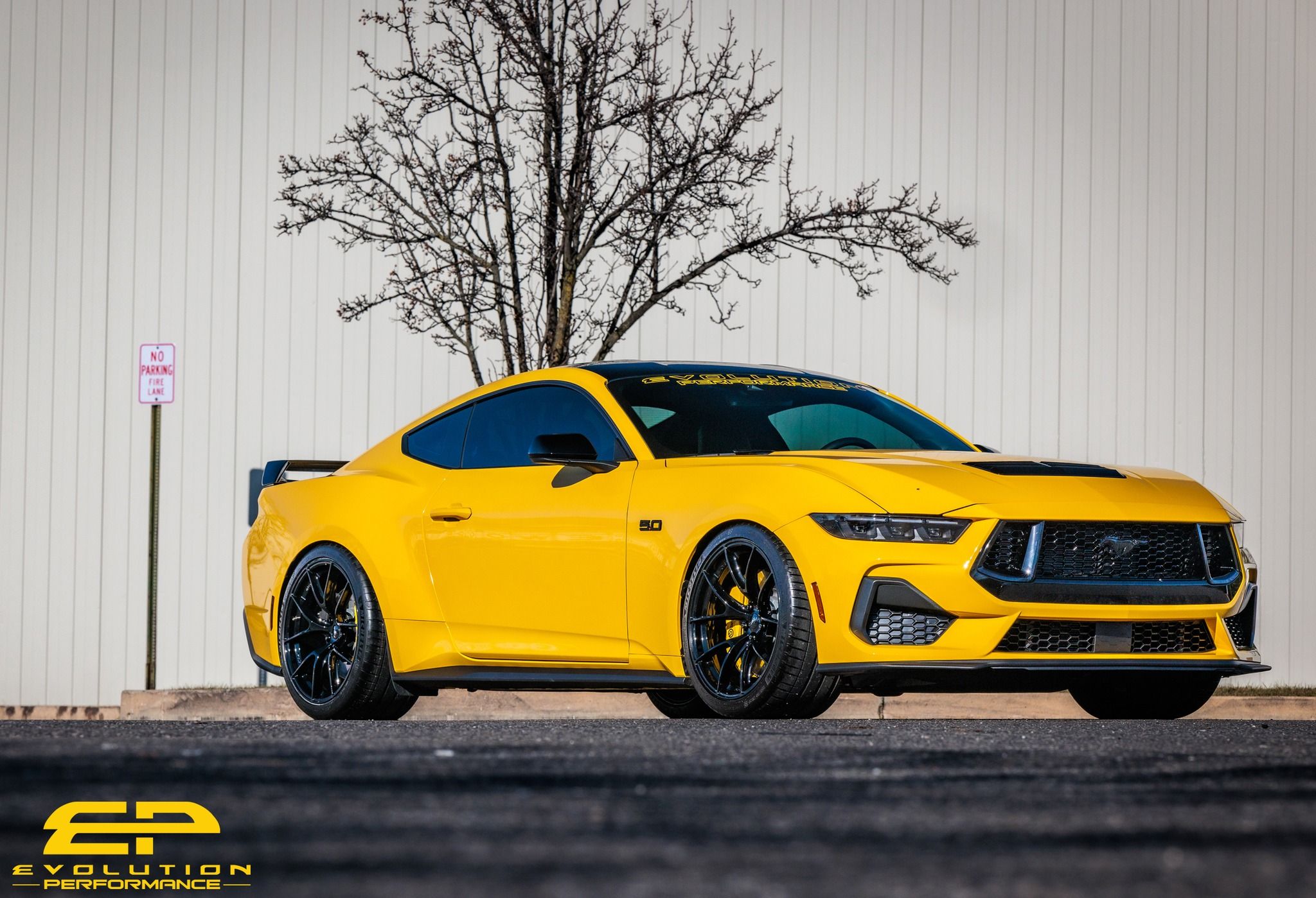 Yellow Ford S650 Mustang GT with 20" VS-5RS Apex wheels in Satin Black
