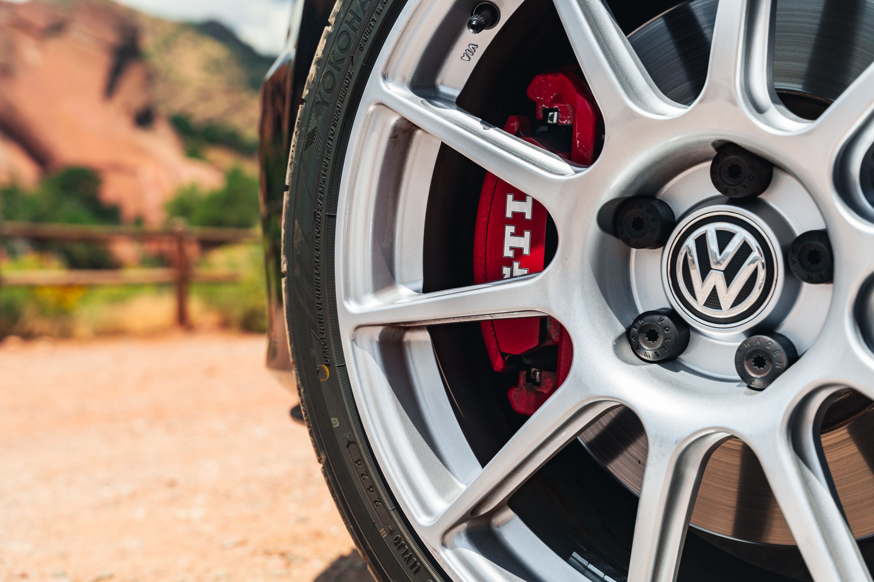 Grey VW MK7 GTI with 18" SM-10 Apex wheels in Race Silver