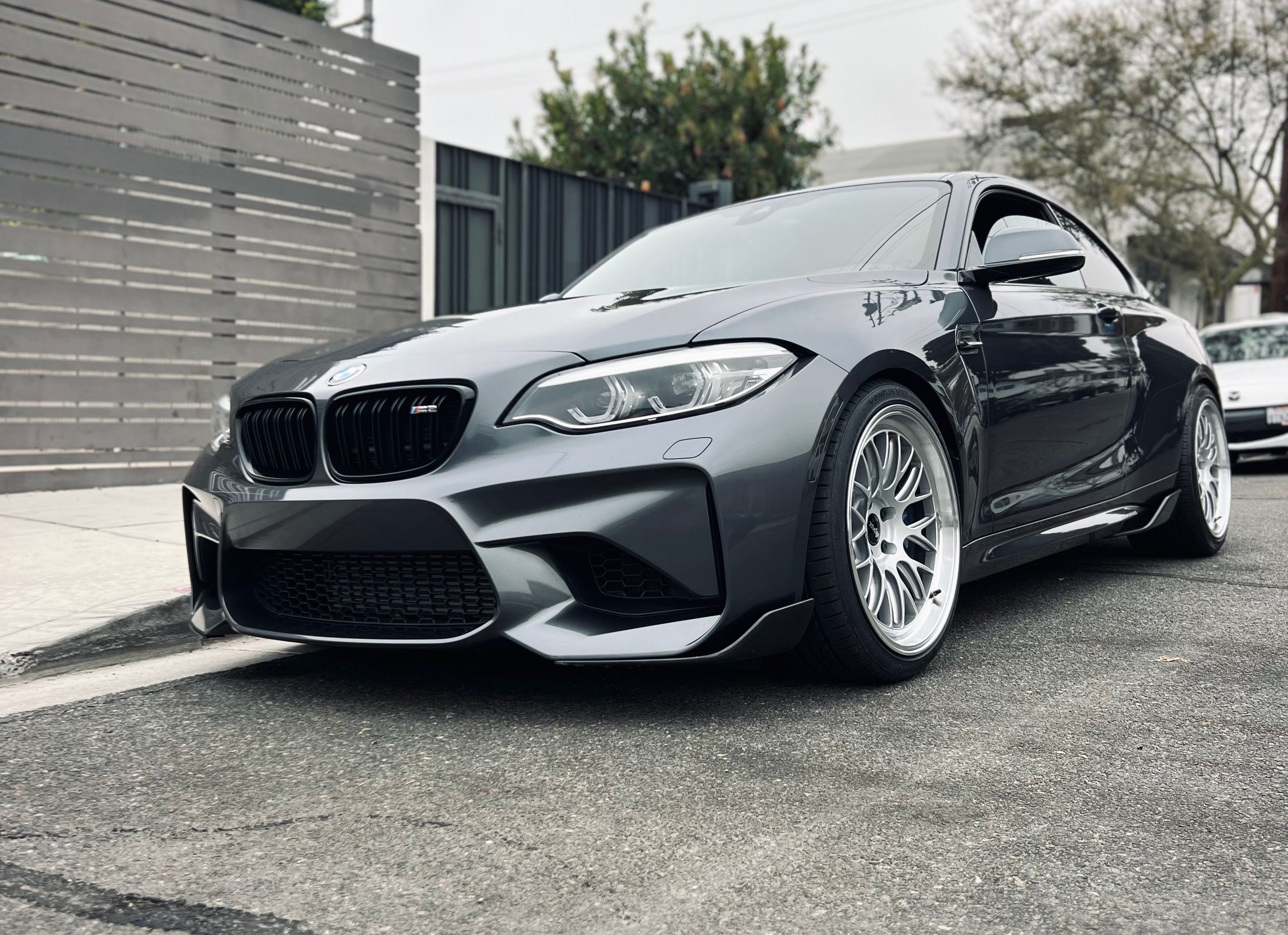 Grey BMW F87 M2 with 19" ML-10RT Apex wheels in Machined Lip Race Silver