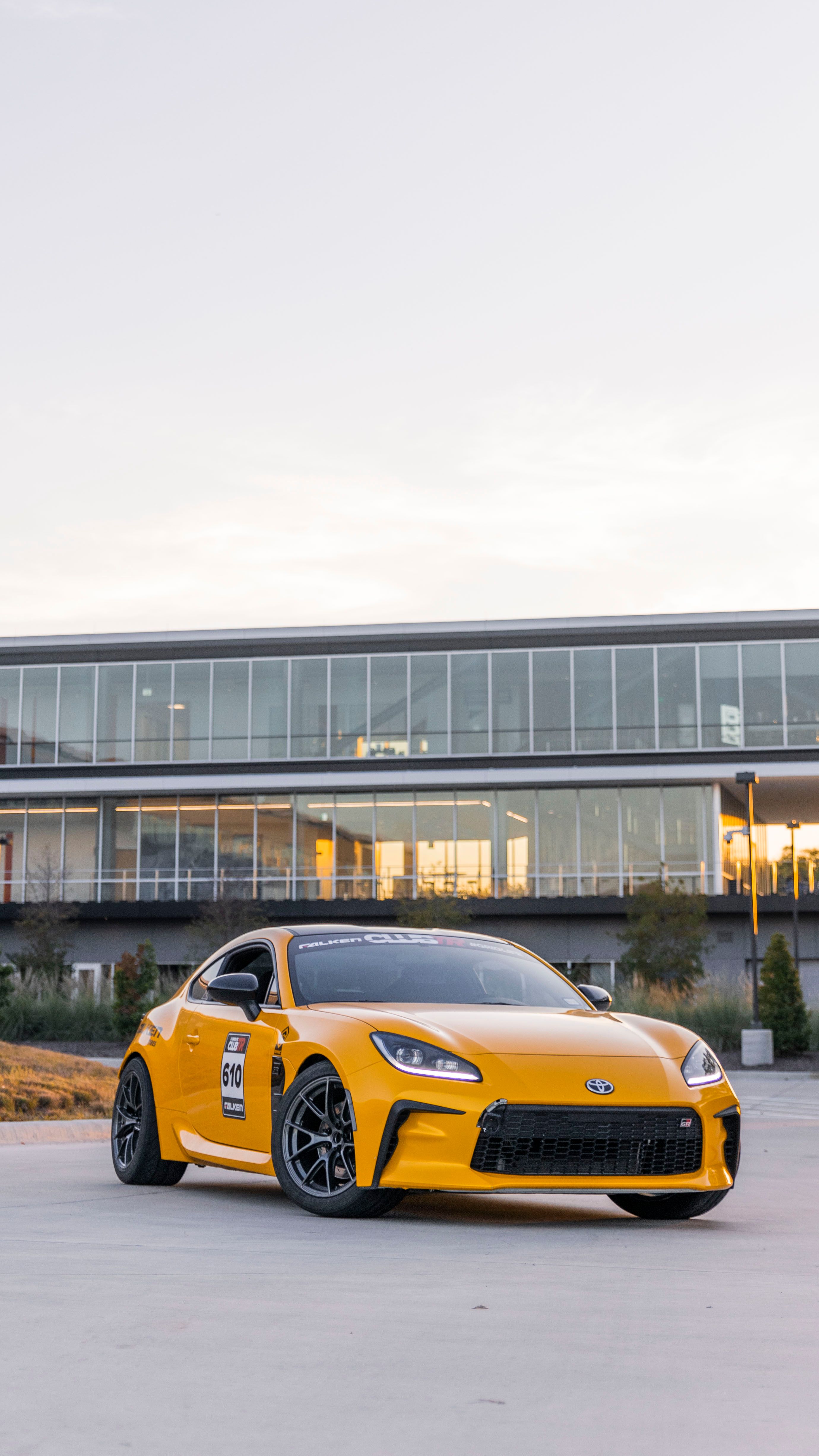 Yellow Toyota GR86 with 17" VS-5RS Apex wheels in Anthracite