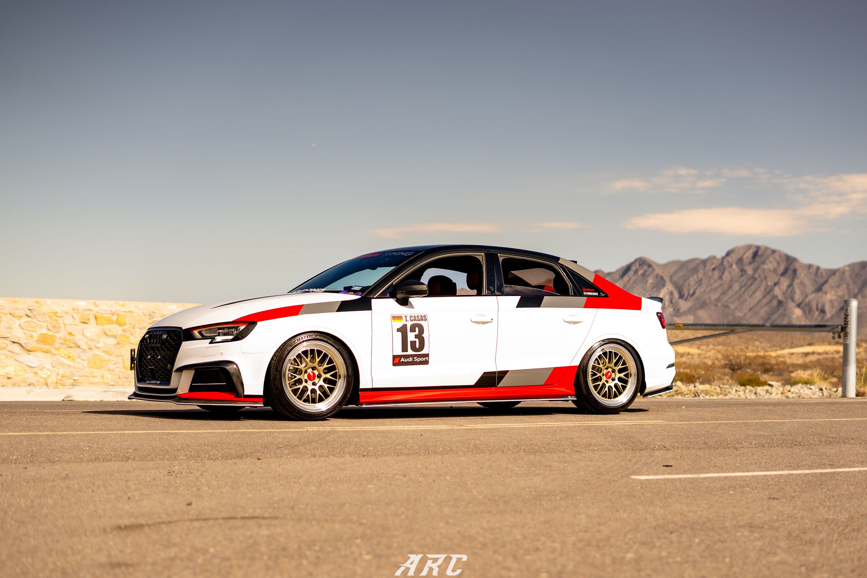 Race Livery Audi 8V A3 with 18" ML-10RT Apex wheels in Machined Lip Gloss Motorsport Gold