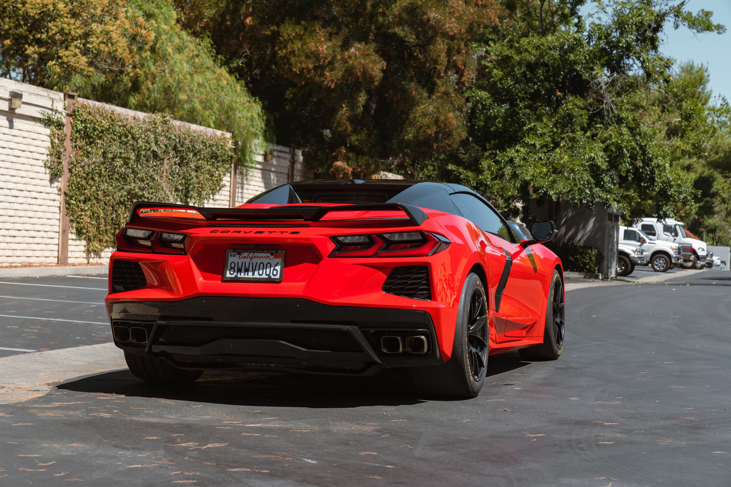 Red Chevrolet C8 Corvette Stingray/Z51 with 18" VS-5RS Apex wheels in Satin Black