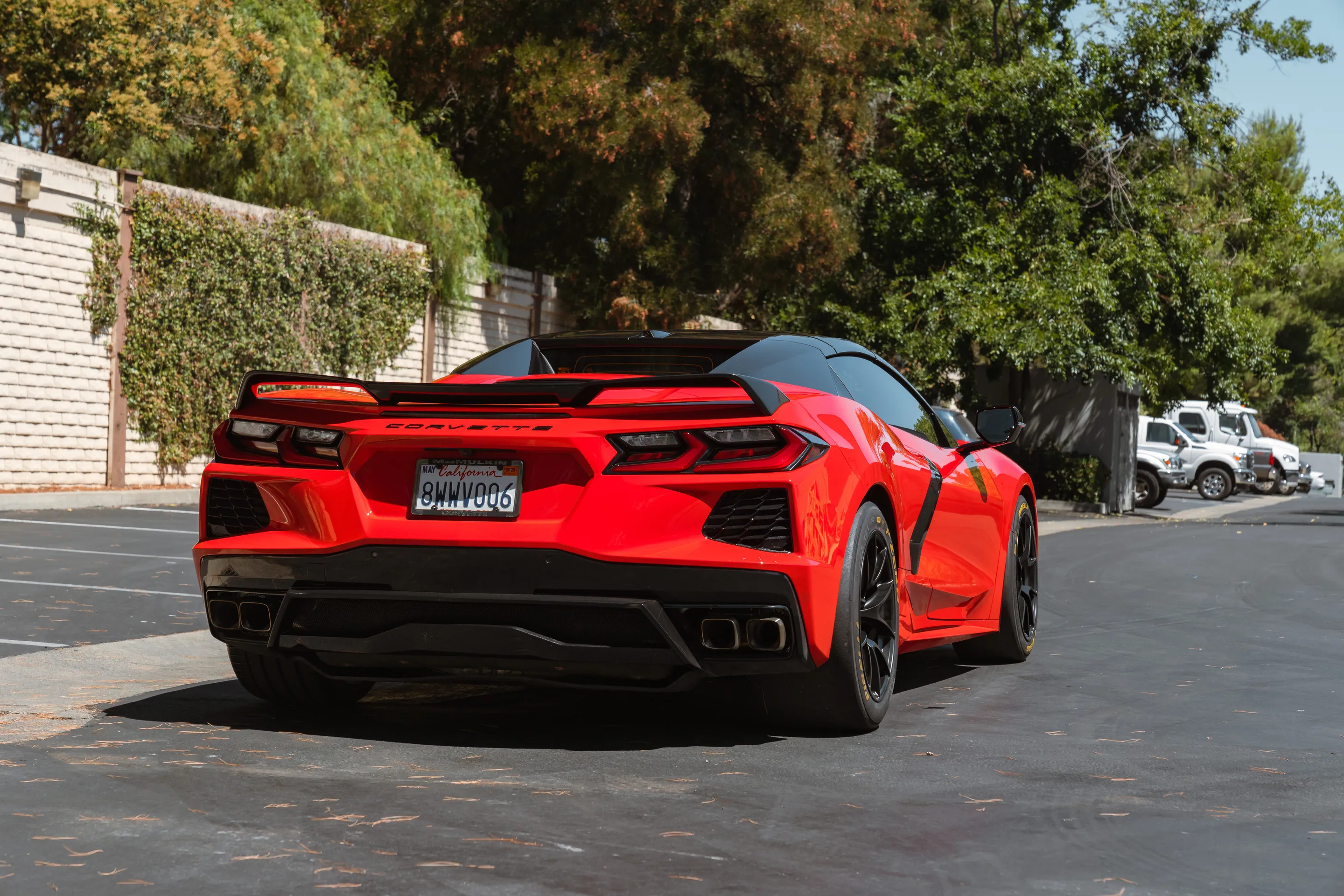 Red Chevrolet C8 Corvette Stingray/Z51 with 18" VS-5RS Apex wheels in Satin Black