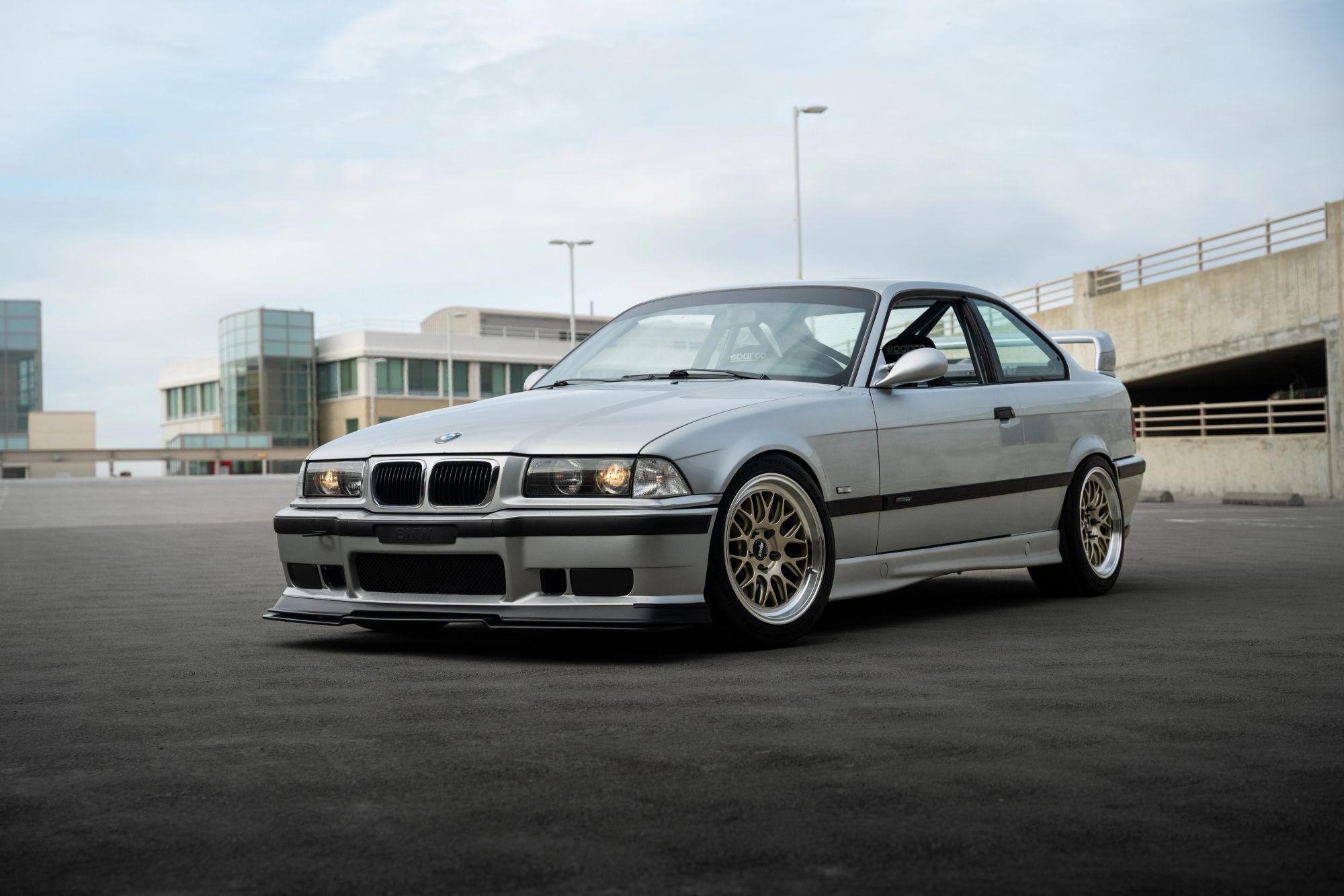 Silver BMW E36 3 Series with 17" ML-10RT Apex wheels in Machined Lip Gloss Motorsport Gold