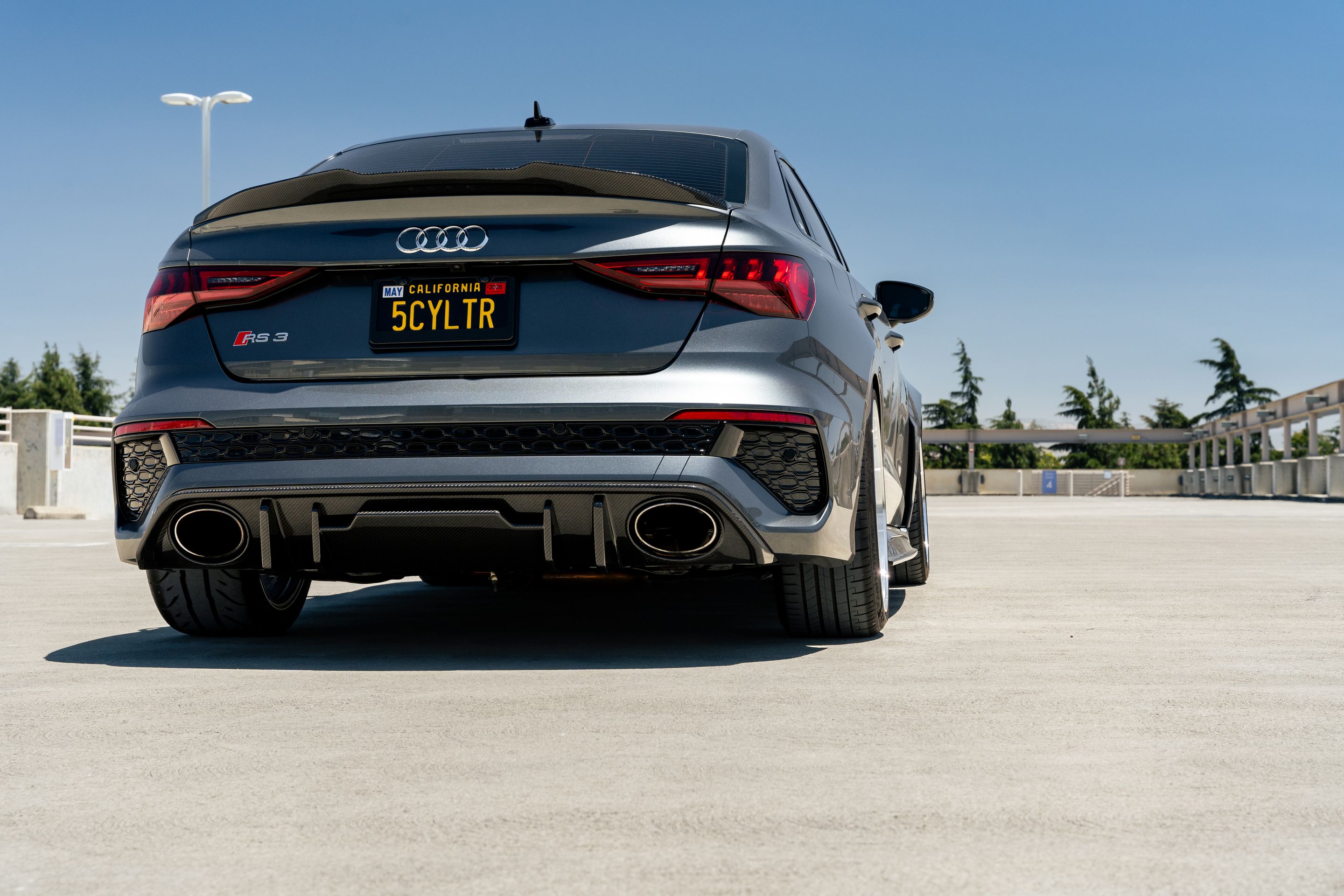 Grey Audi 8Y RS 3 with 19" ML-10RT Apex wheels in Machined Lip Race Silver