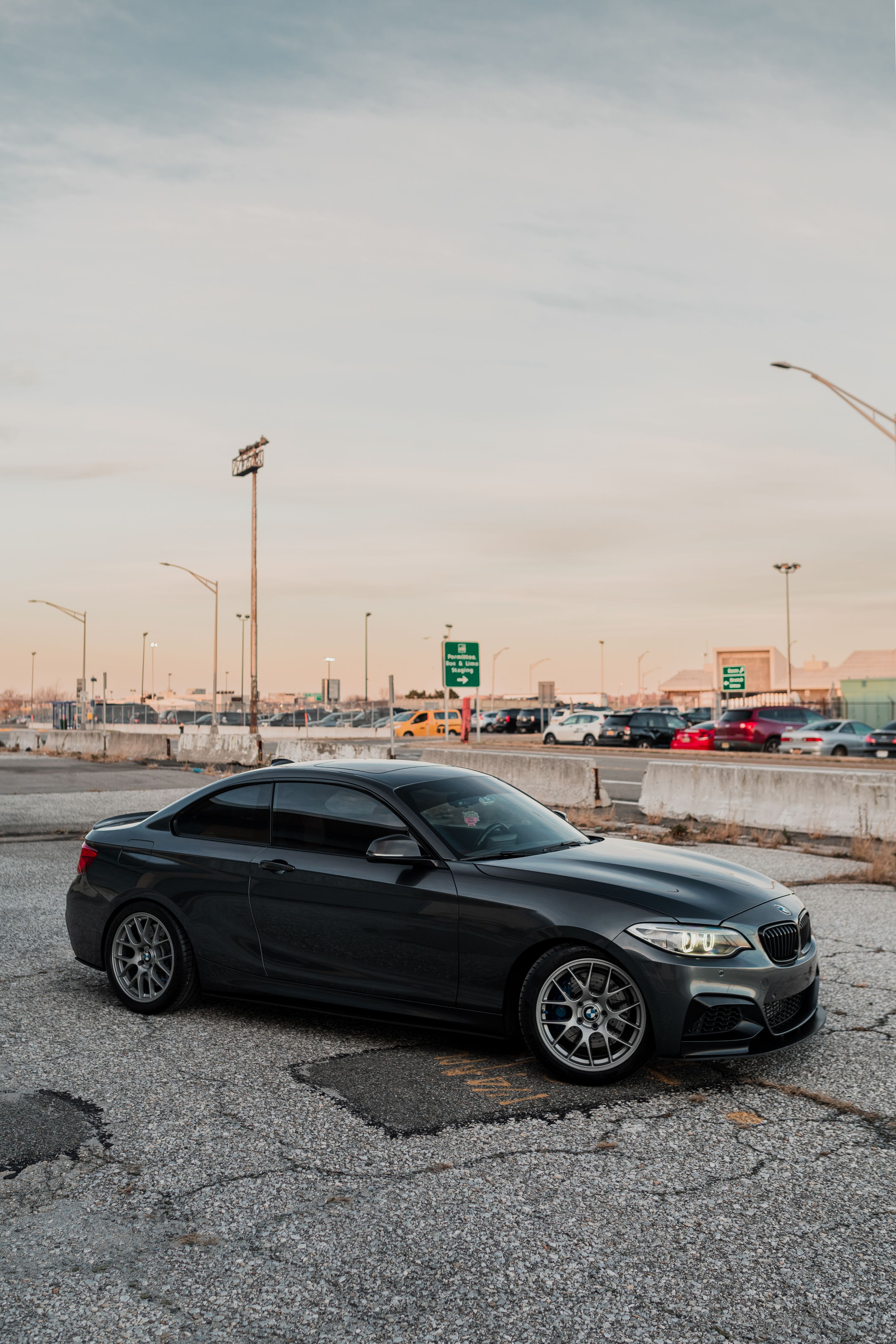 Grey BMW F22 Coupe 2 Series with 18" EC-7 Apex wheels in Race Silver
