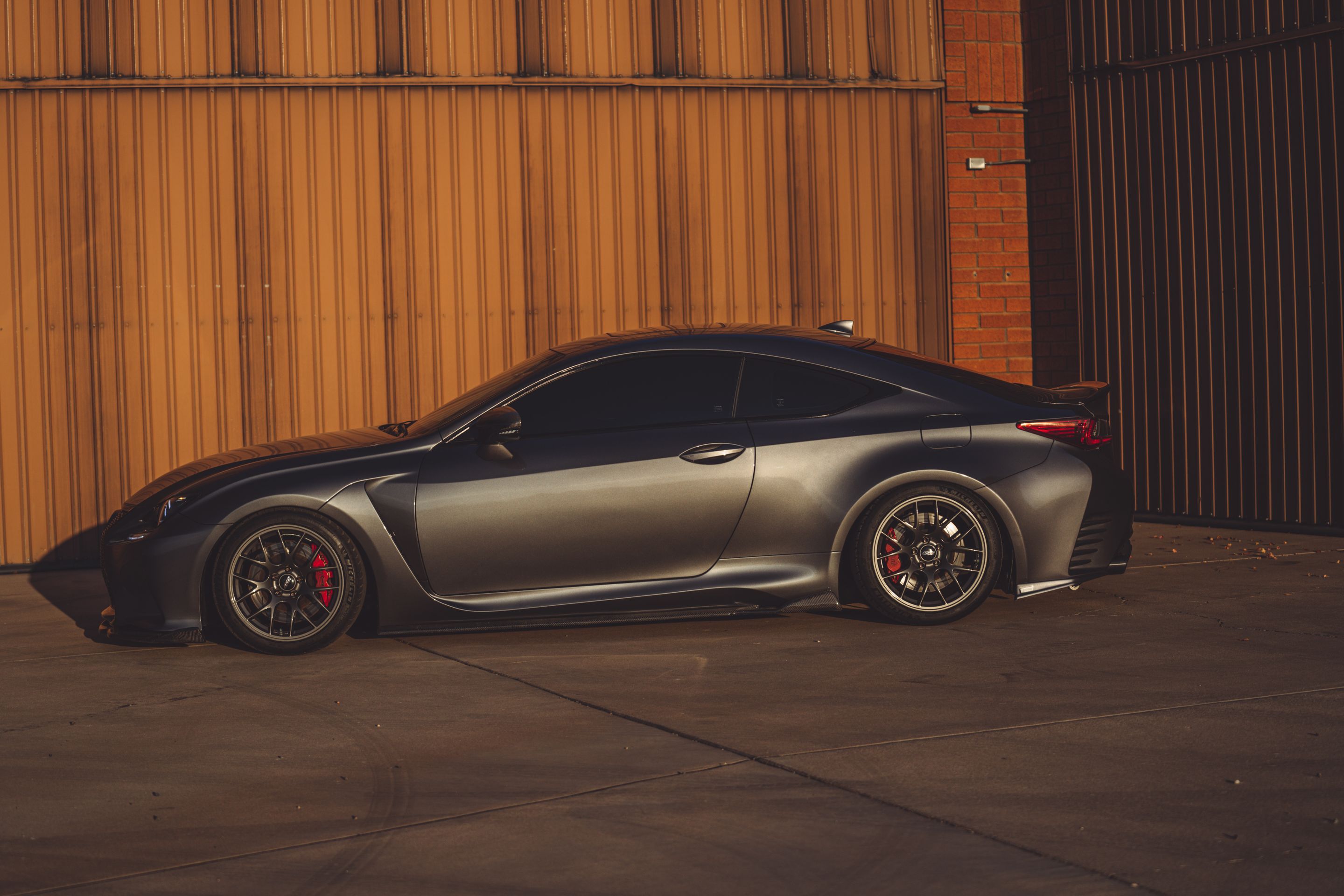 Grey Lexus USC10 RC-F with 18" EC-7 Apex wheels in Anthracite