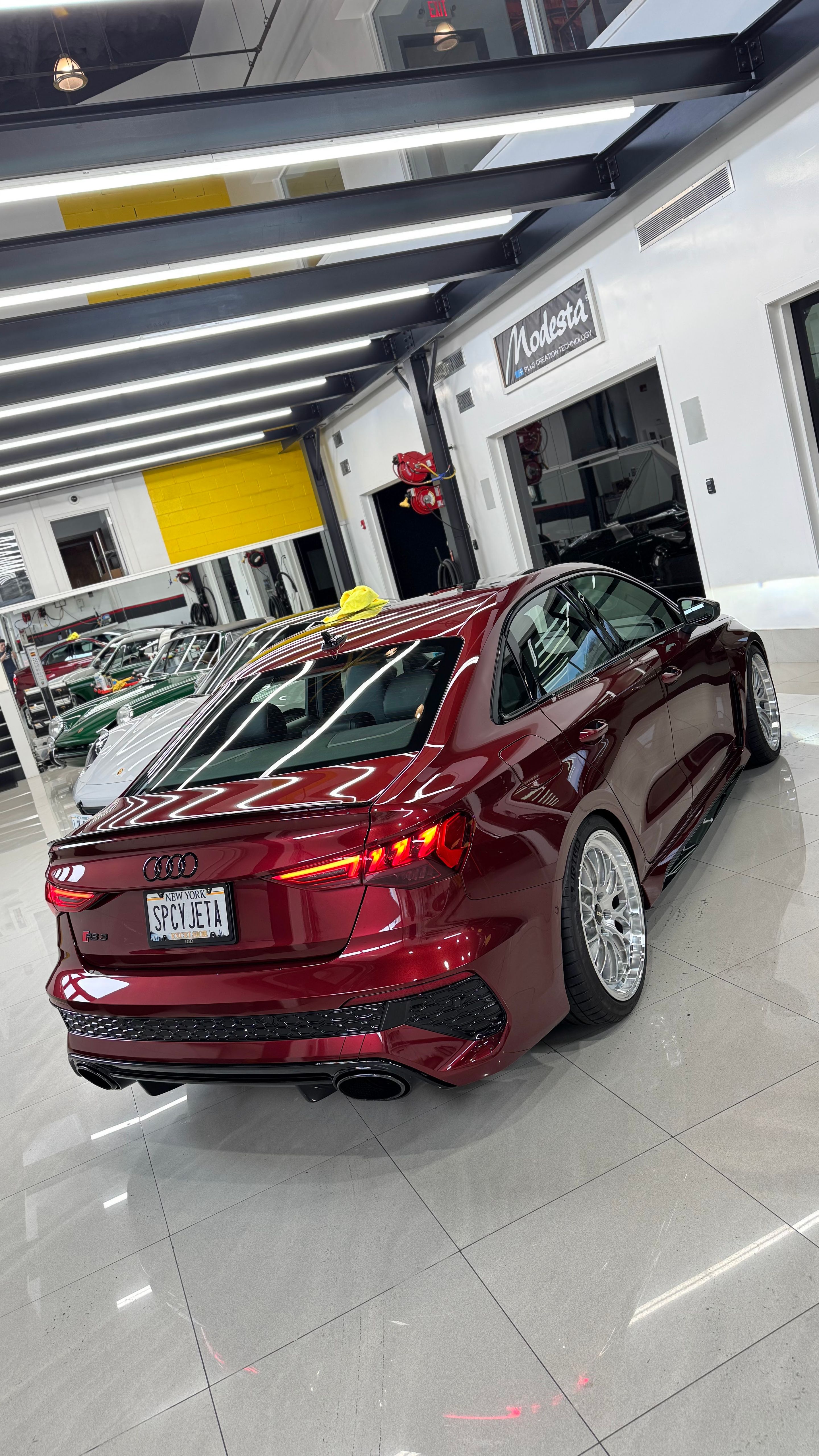 Red Audi 8Y RS 3 with 19" ML-10RT Apex wheels in Machined Lip Brushed Clear