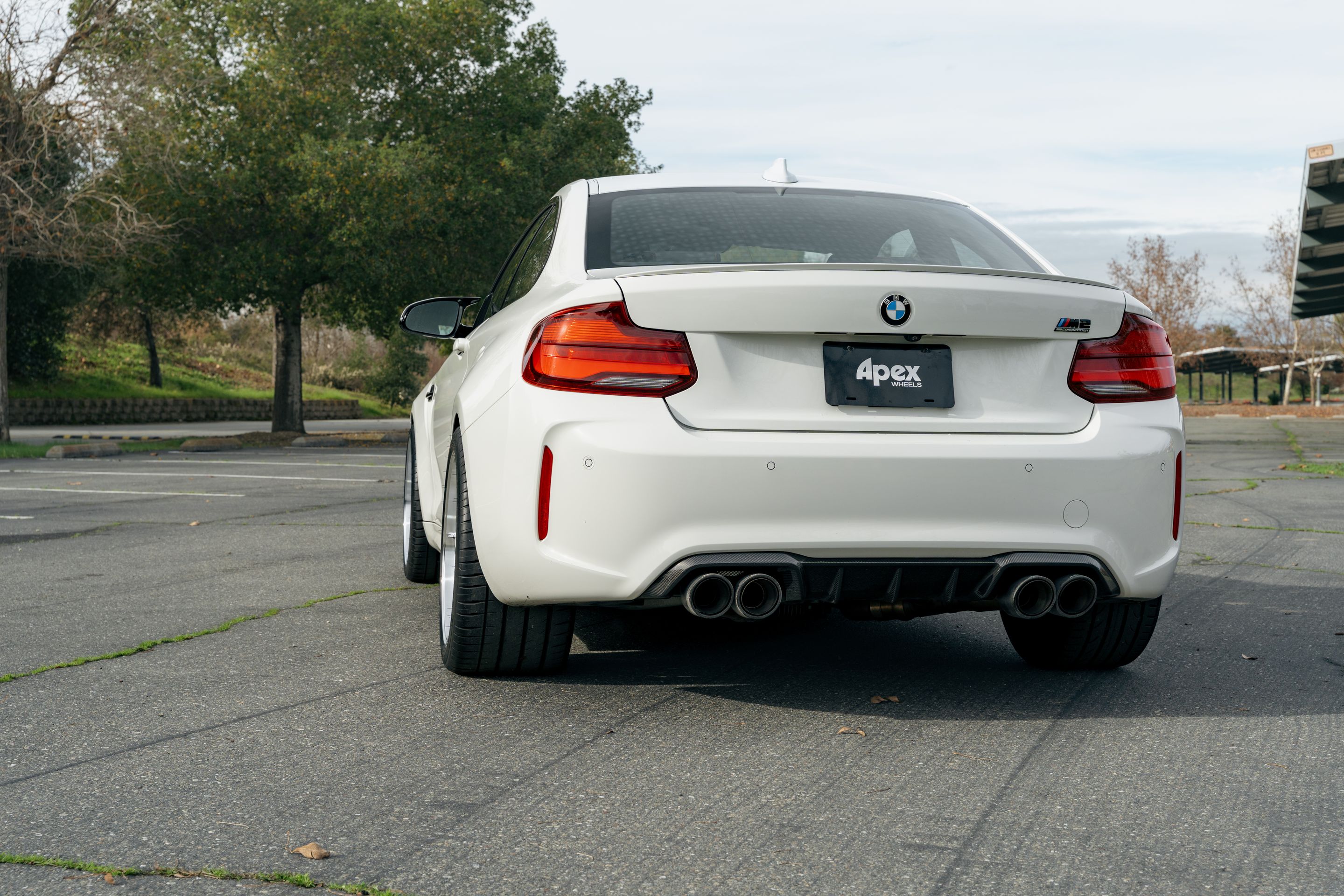 White BMW F87 M2 with 19" ML-10RT Apex wheels in Machined Lip Race Silver