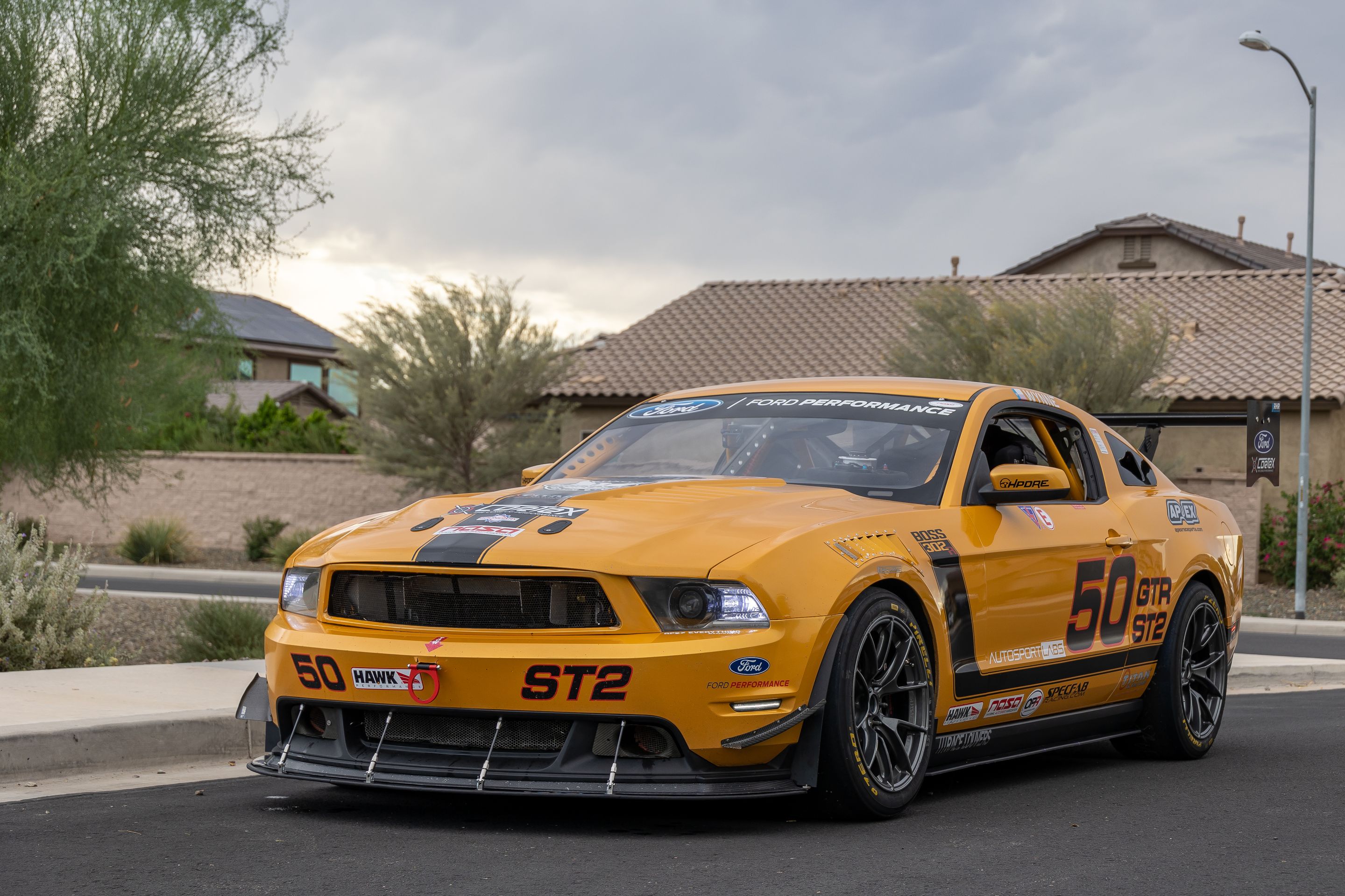 Yellow Ford S197 Mustang GT with 18" VS-5RS Apex wheels in Anthracite