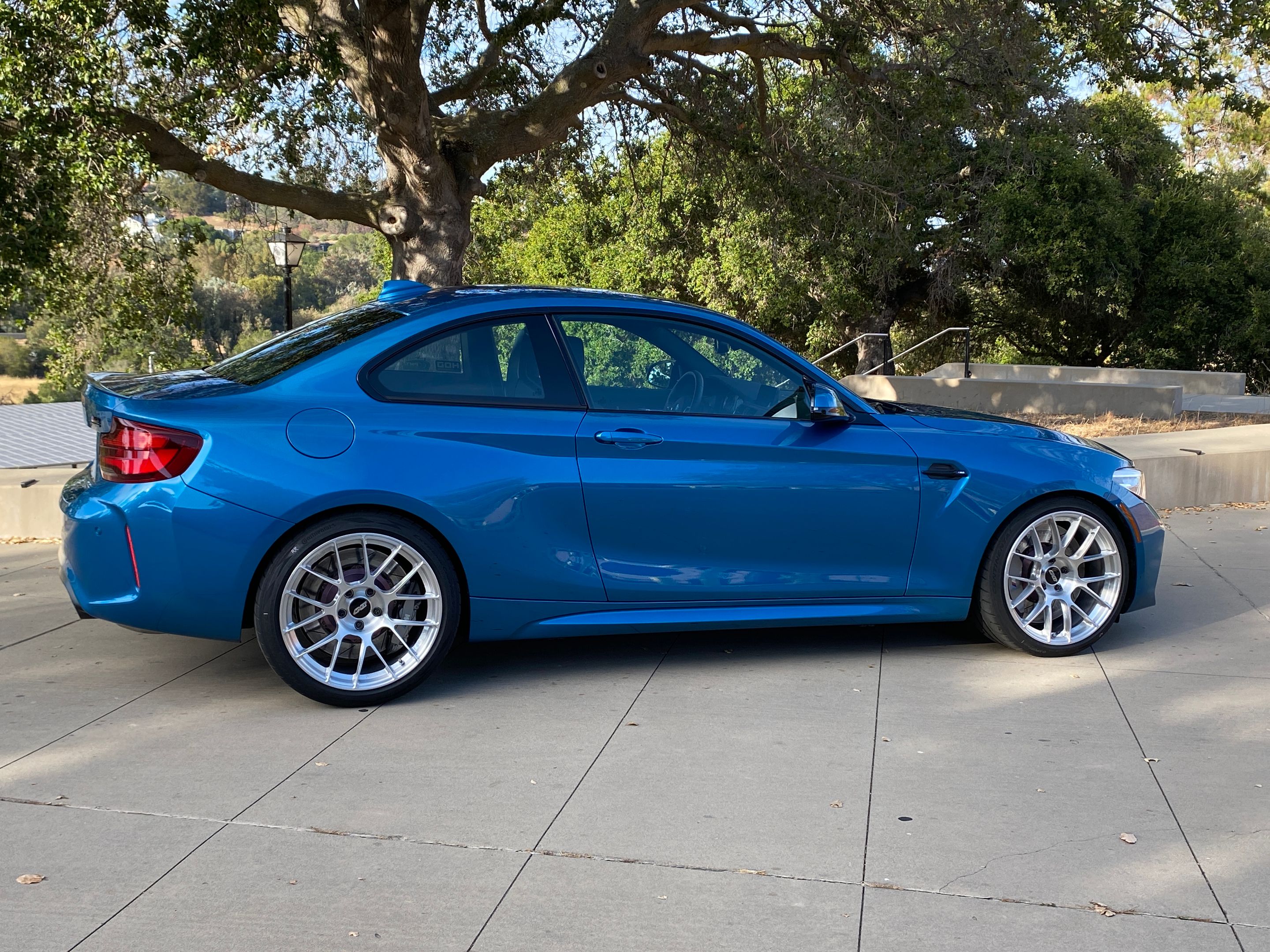 Blue BMW F87 M2 with 19" EC-7RS Apex wheels in Brushed Clear