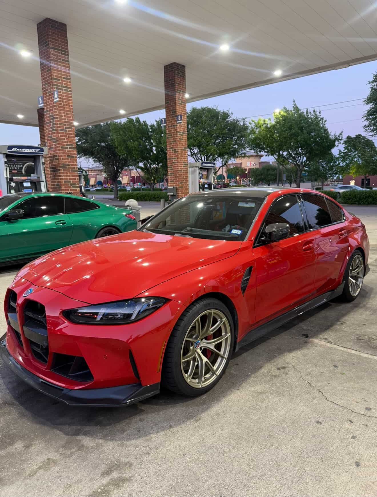 Red BMW G80 M3 with 19" VS-5RS Apex wheels in Motorsport Gold