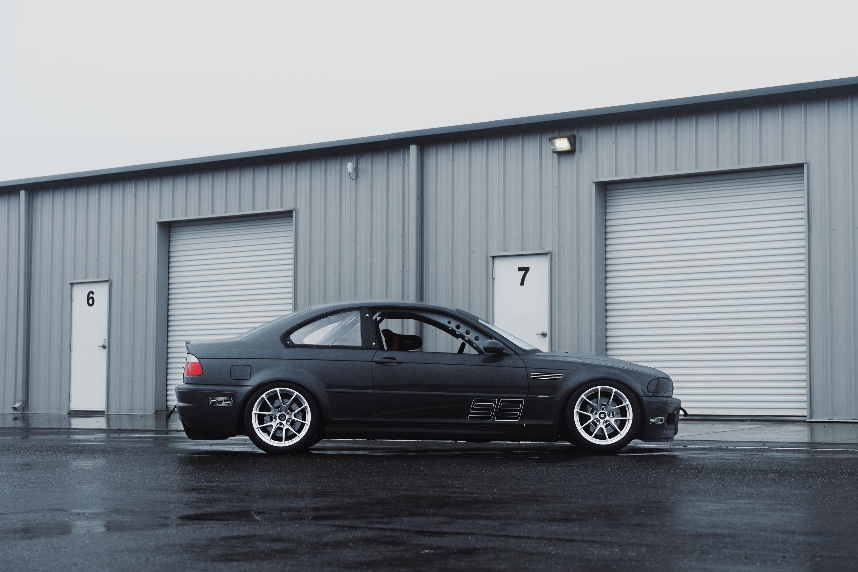 Grey BMW E46 M3 with 18" VS-5RE Apex wheels in Race Silver