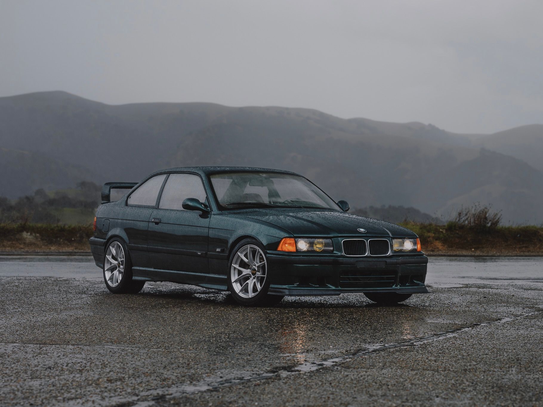 Green BMW E36 M3 with 17" VS-5RS Apex wheels in Brushed Clear