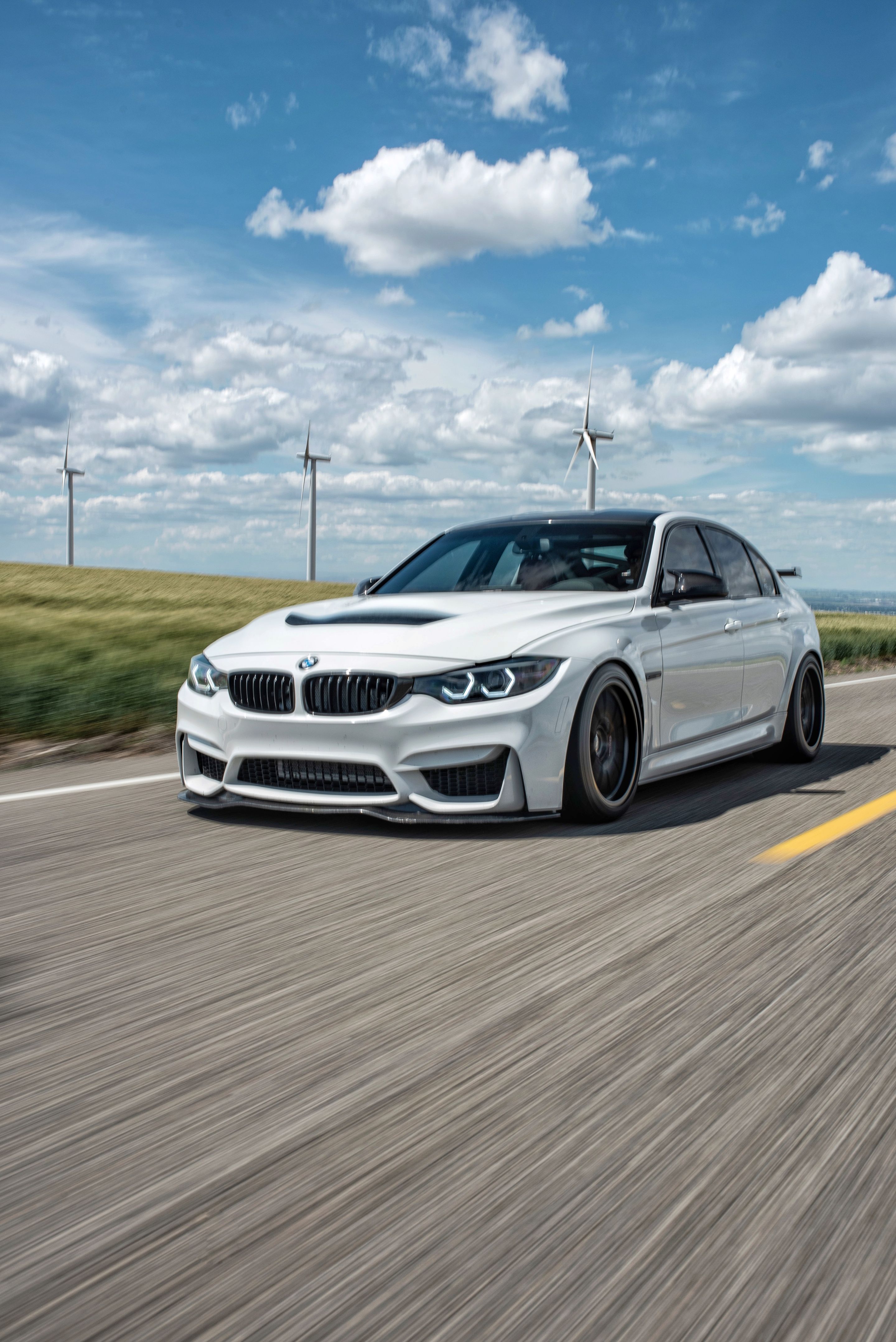 White BMW F80 M3 with 18" FL-5 Apex wheels in Satin Black