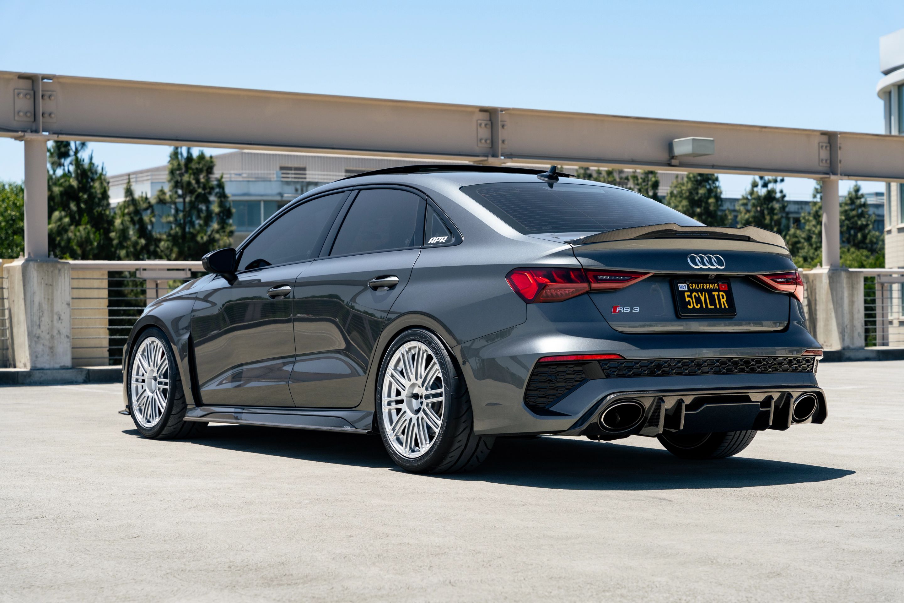 Grey Audi 8Y RS 3 with 18" TC-10RT Apex wheels in Race Silver
