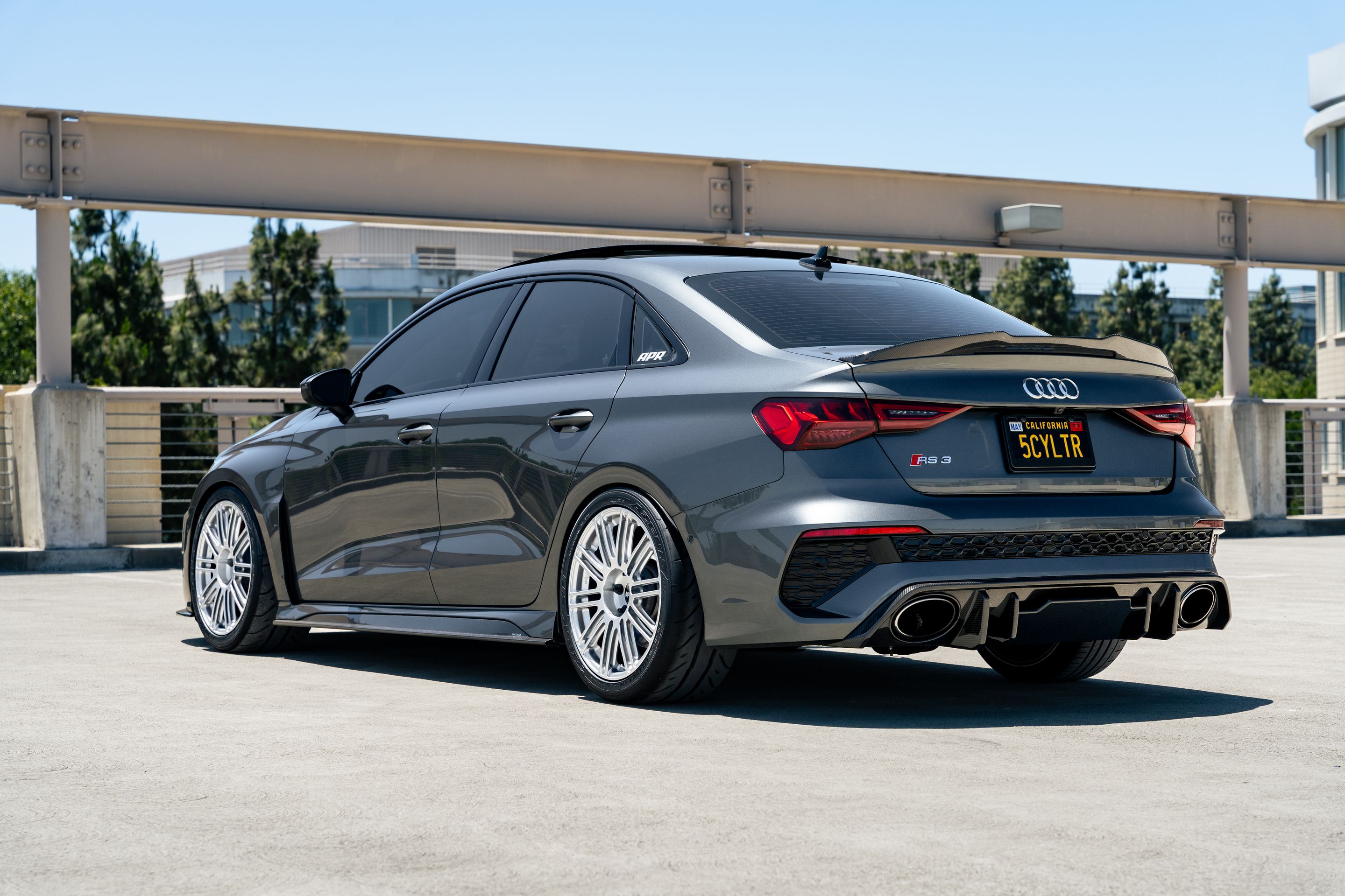 Grey Audi 8Y RS 3 with 18" TC-10RT Apex wheels in Race Silver