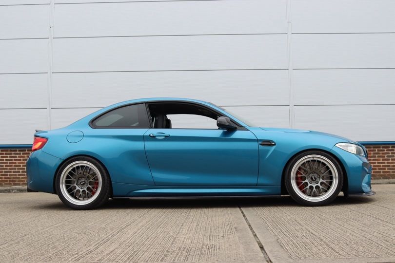 Blue BMW F87 M2 with 19" ML-10RT Apex wheels in Machined Lip Anthracite