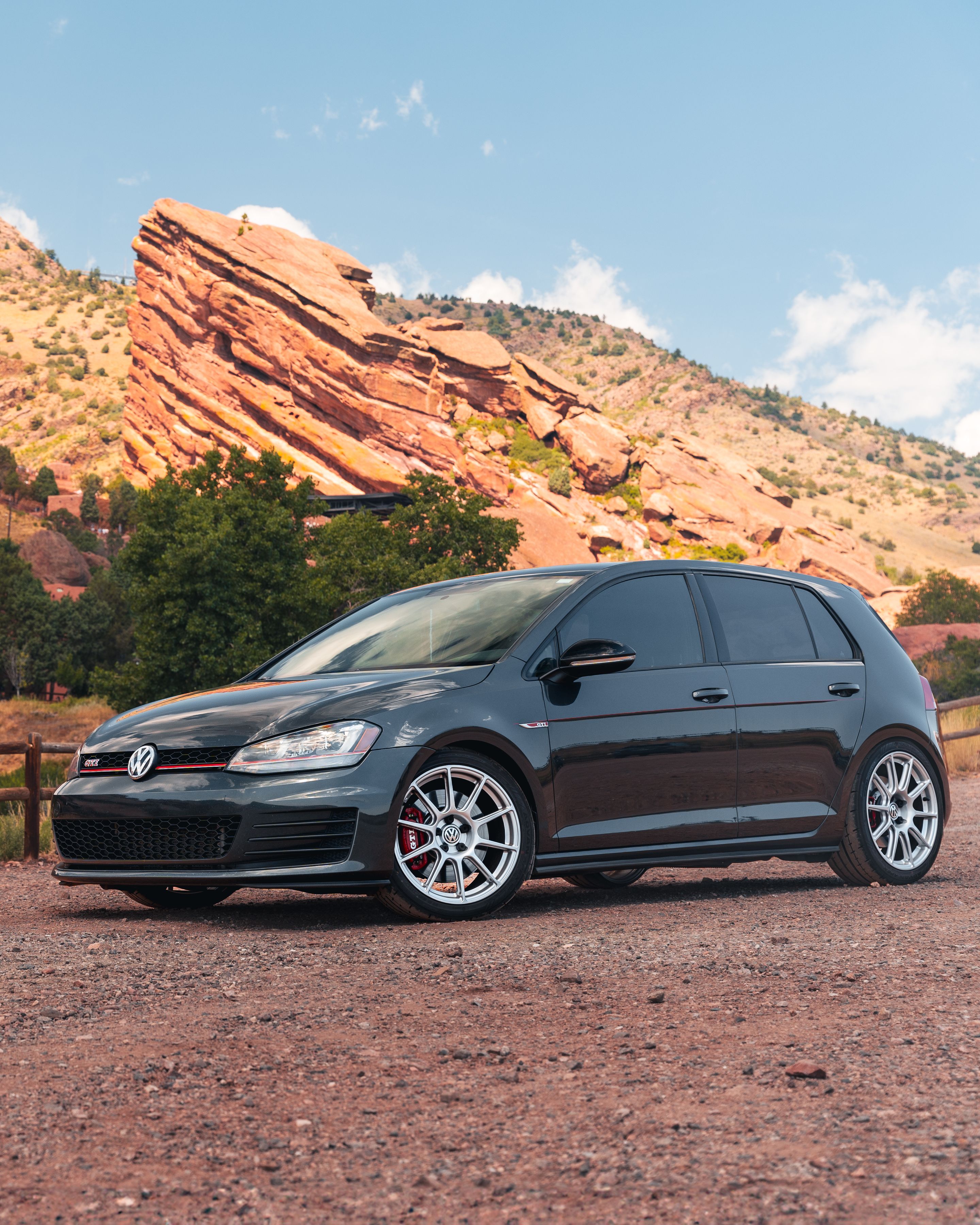 Grey VW MK7 GTI with 18" SM-10 Apex wheels in Race Silver