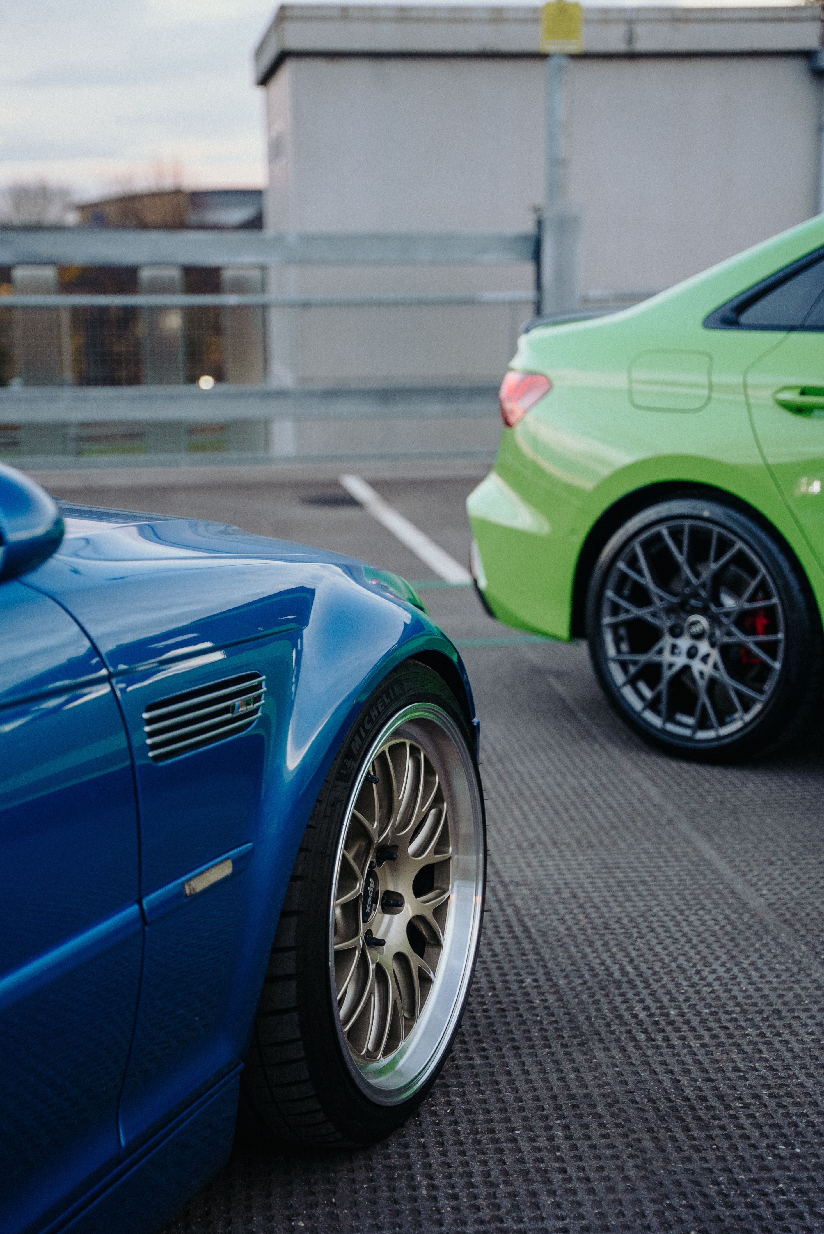 Blue BMW E46 M3 with 19" ML-10RT Apex wheels in Machined Lip Gloss Motorsport Gold