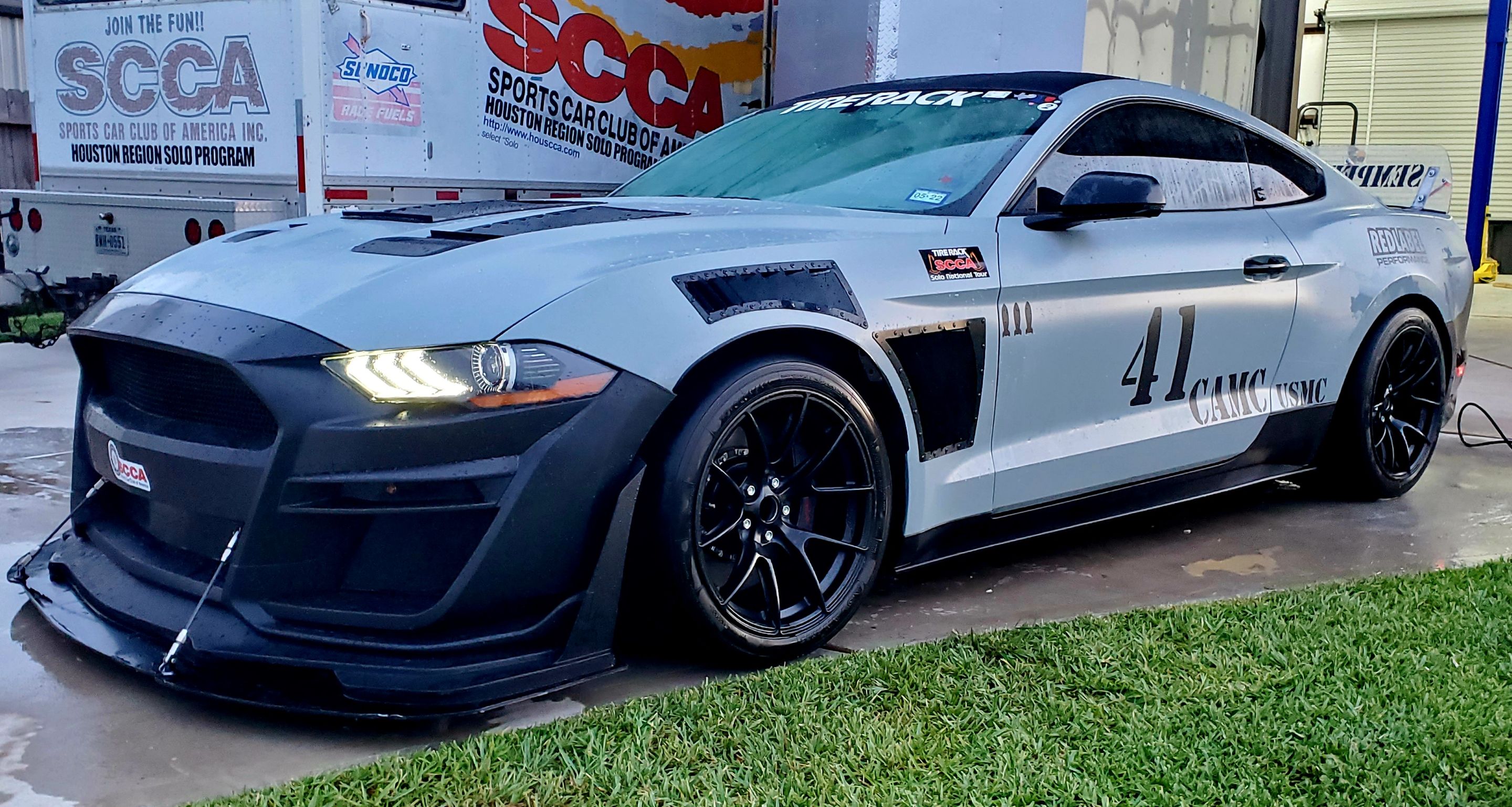 Grey Ford S550 Mustang GT with 18" VS-5RS Apex wheels in Satin Black