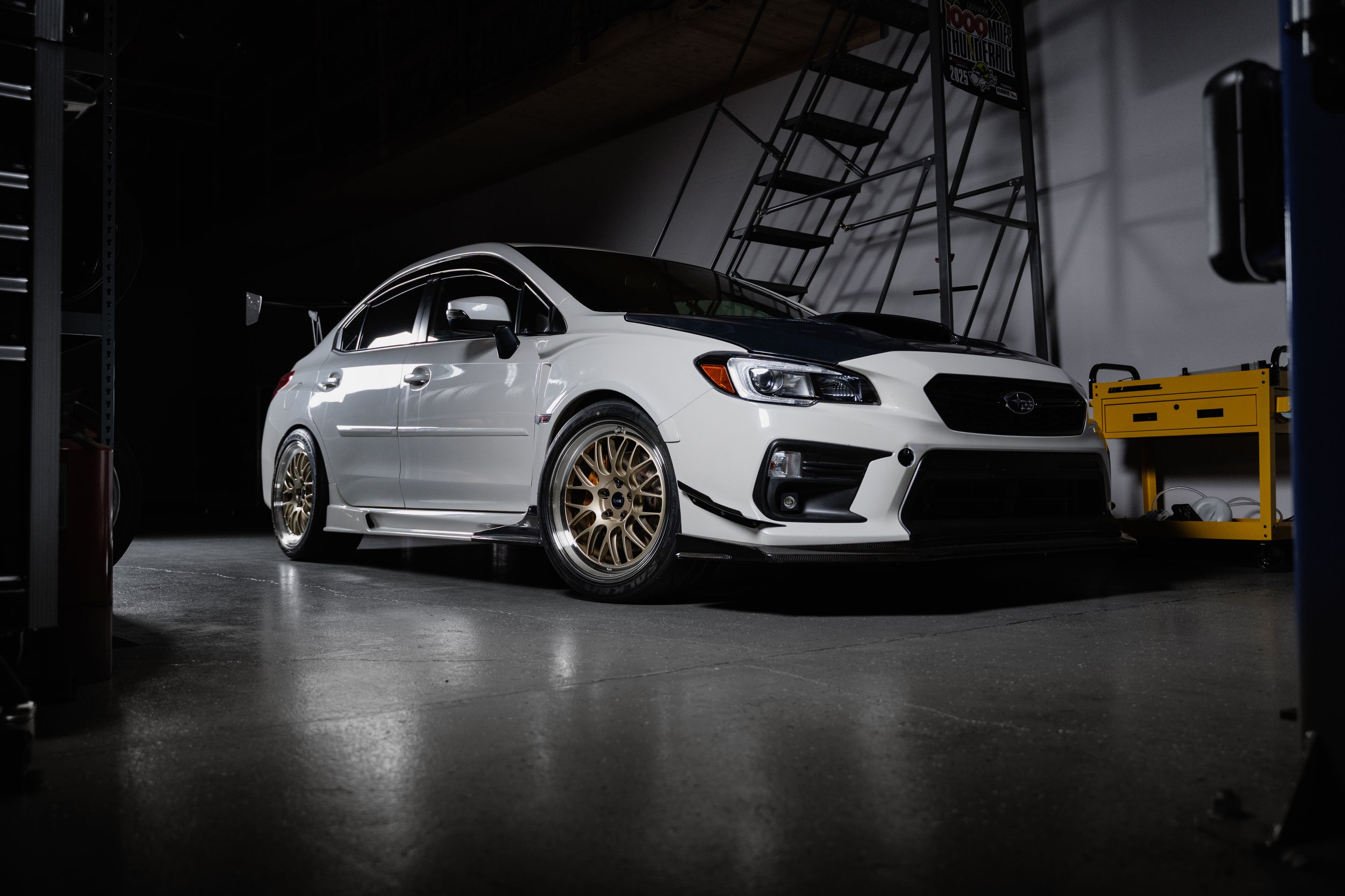White Subaru VA WRX STI with 18" ML-10RT Apex wheels in Machined Lip Gloss Motorsport Gold