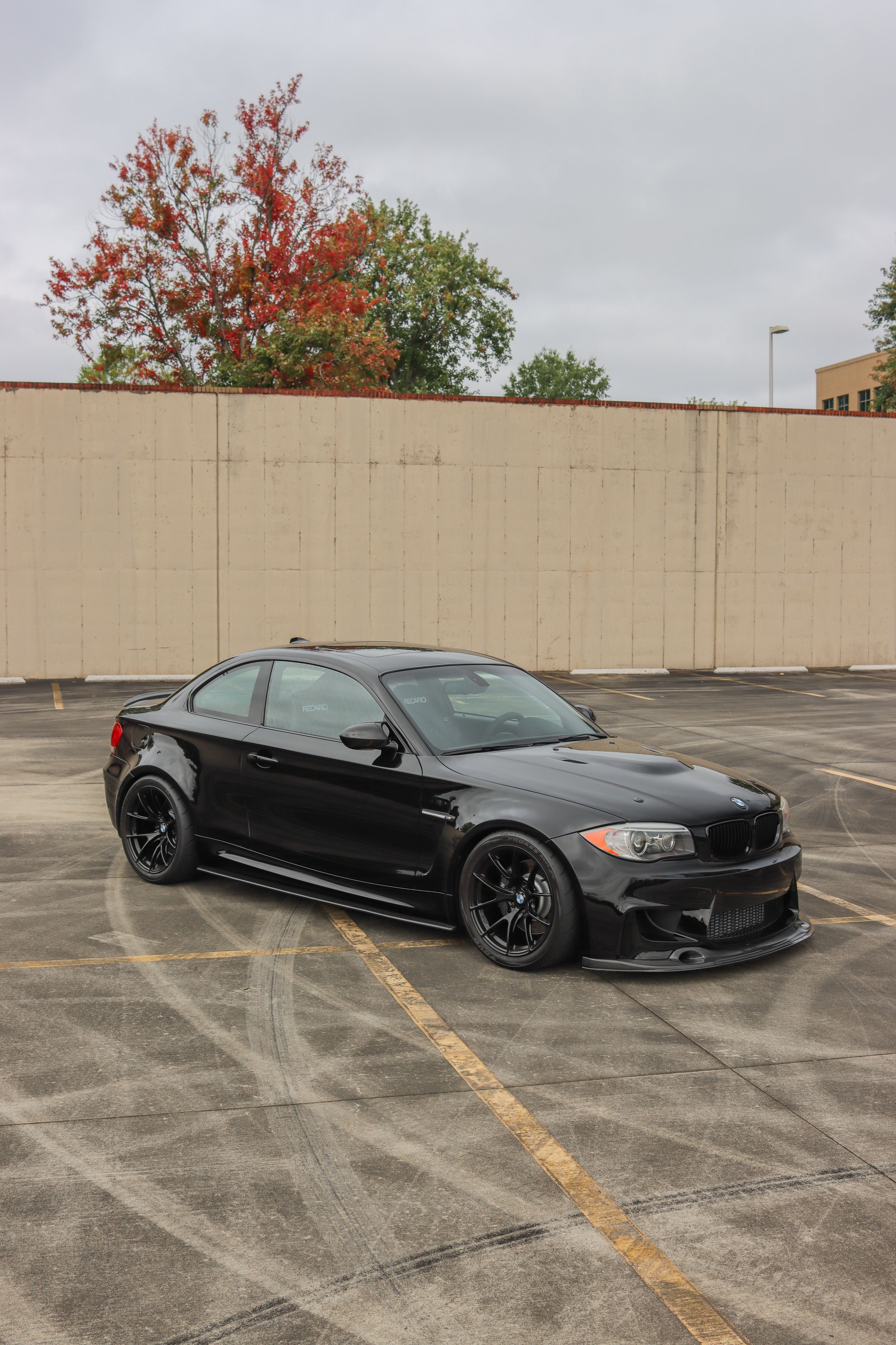 Black BMW E82 1M with 18" VS-5RS Apex wheels in Satin Black