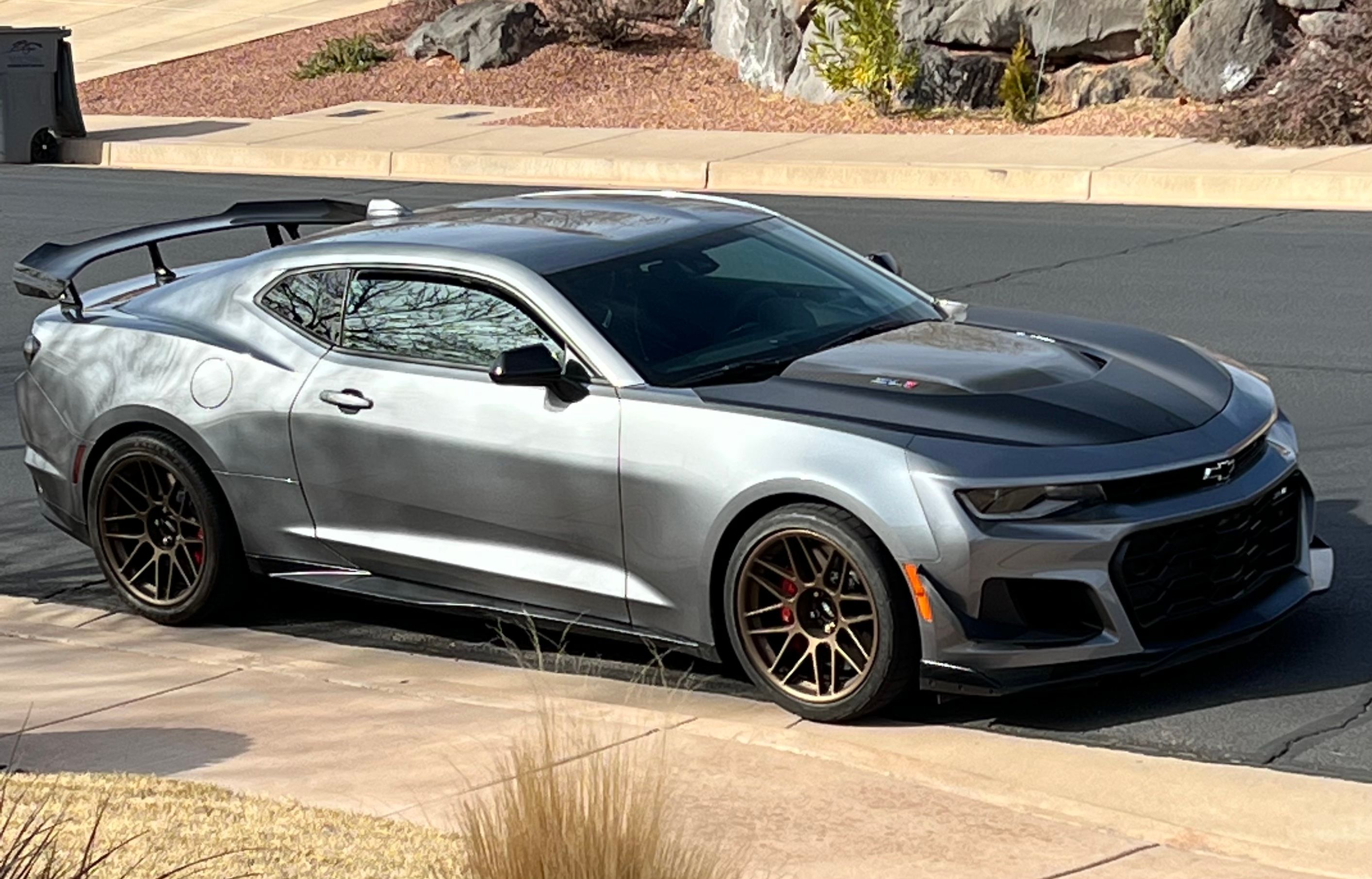 Silver Chevrolet 6th Gen Camaro ZL1 1LE with 19" ARC-8 Apex wheels in Satin Bronze
