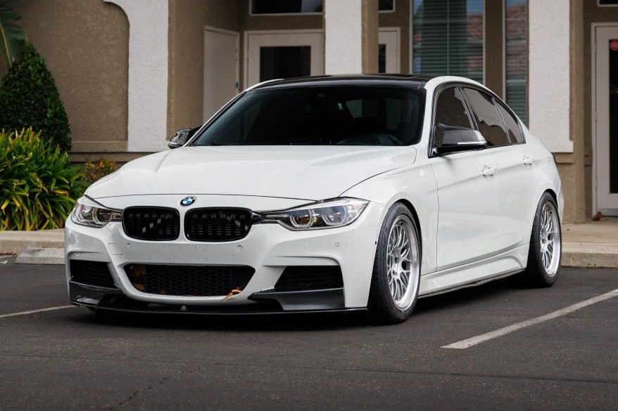 White BMW F30 Sedan 3 Series with 18" ML-10RT Apex wheels in Machined Lip Race Silver