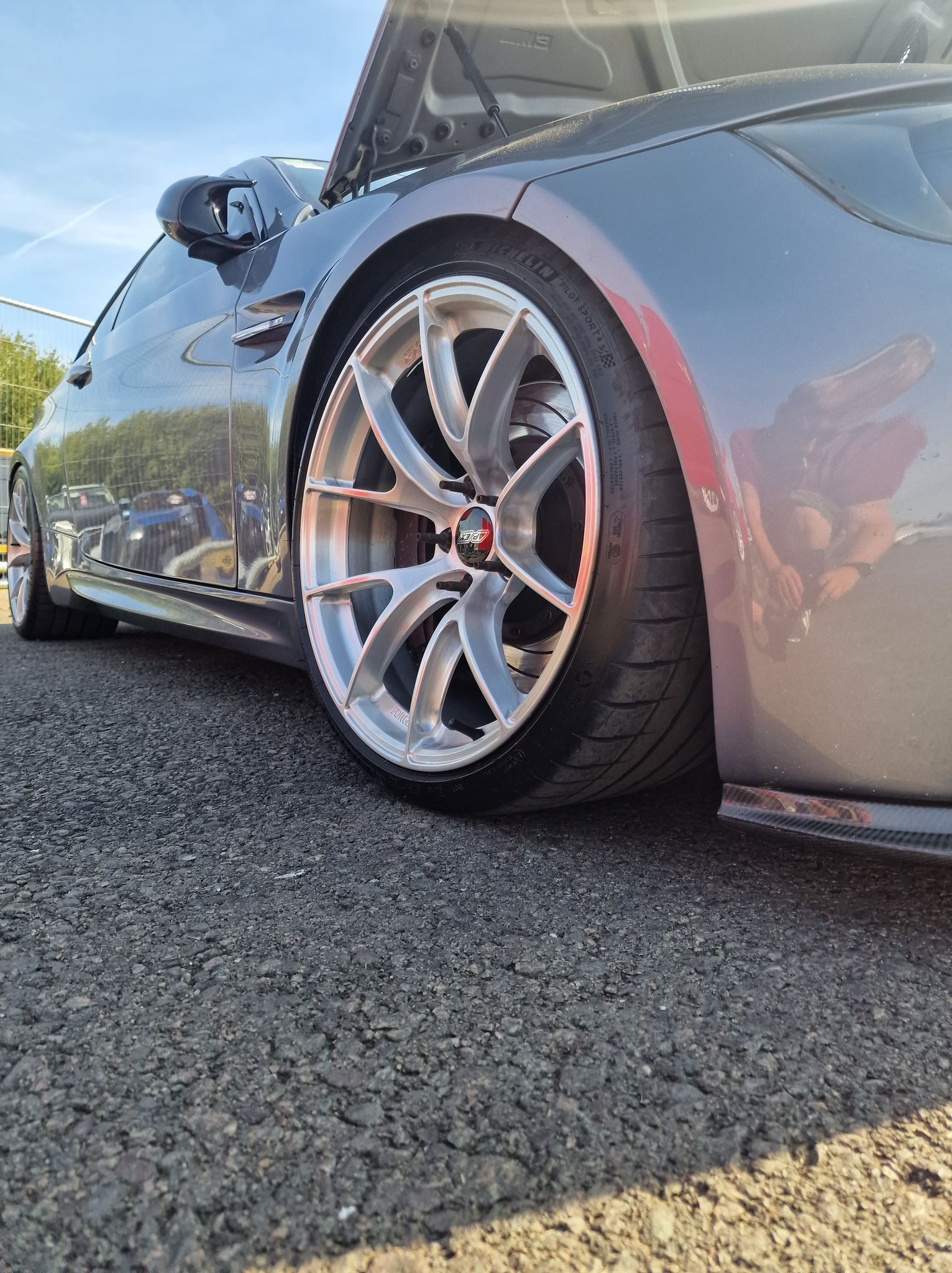 Grey BMW E92 Coupe M3 with 19" VS-5RS Apex wheels in Brushed Clear