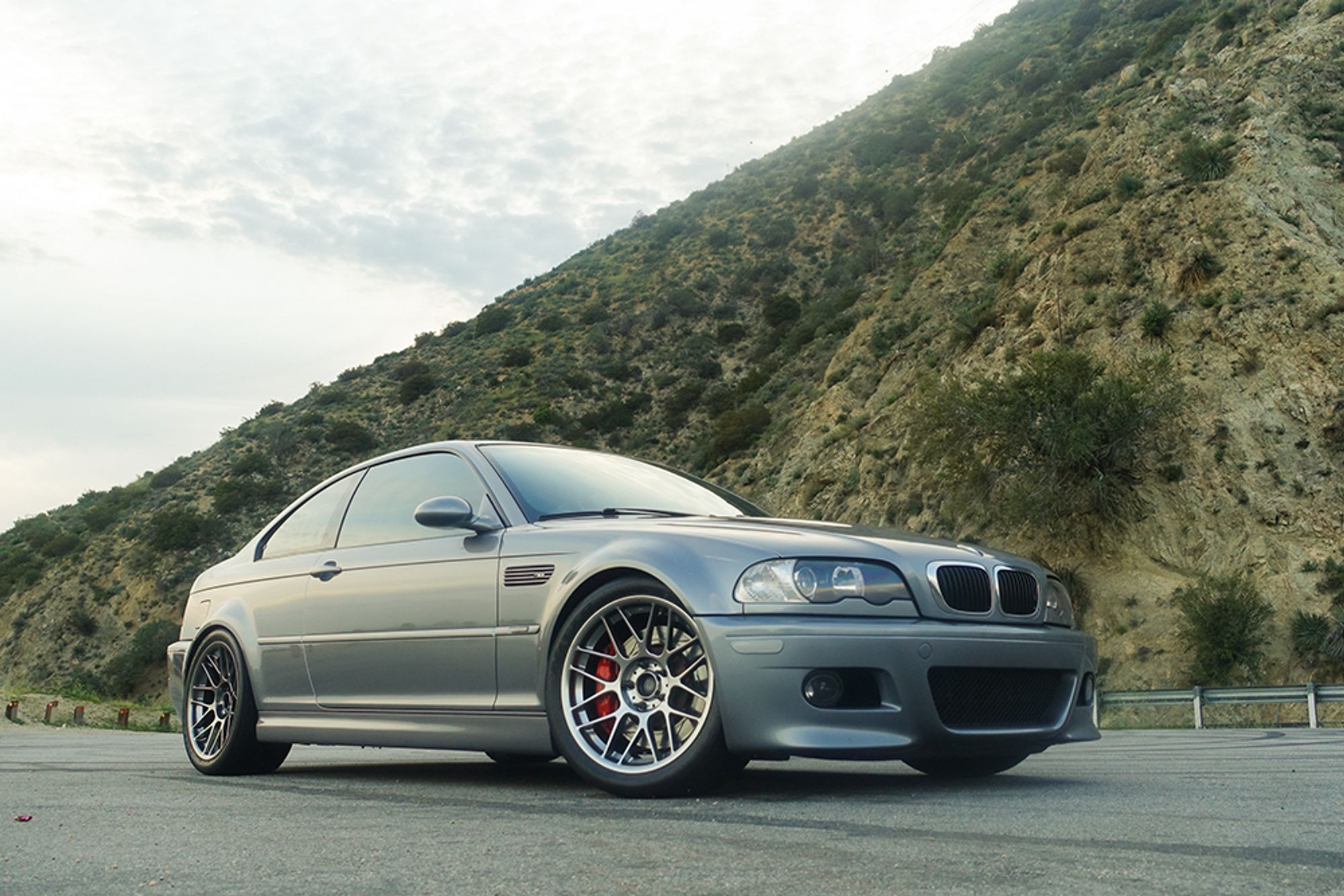 Grey BMW E46 M3 with 18" ARC-8 Apex wheels in Hyper Black
