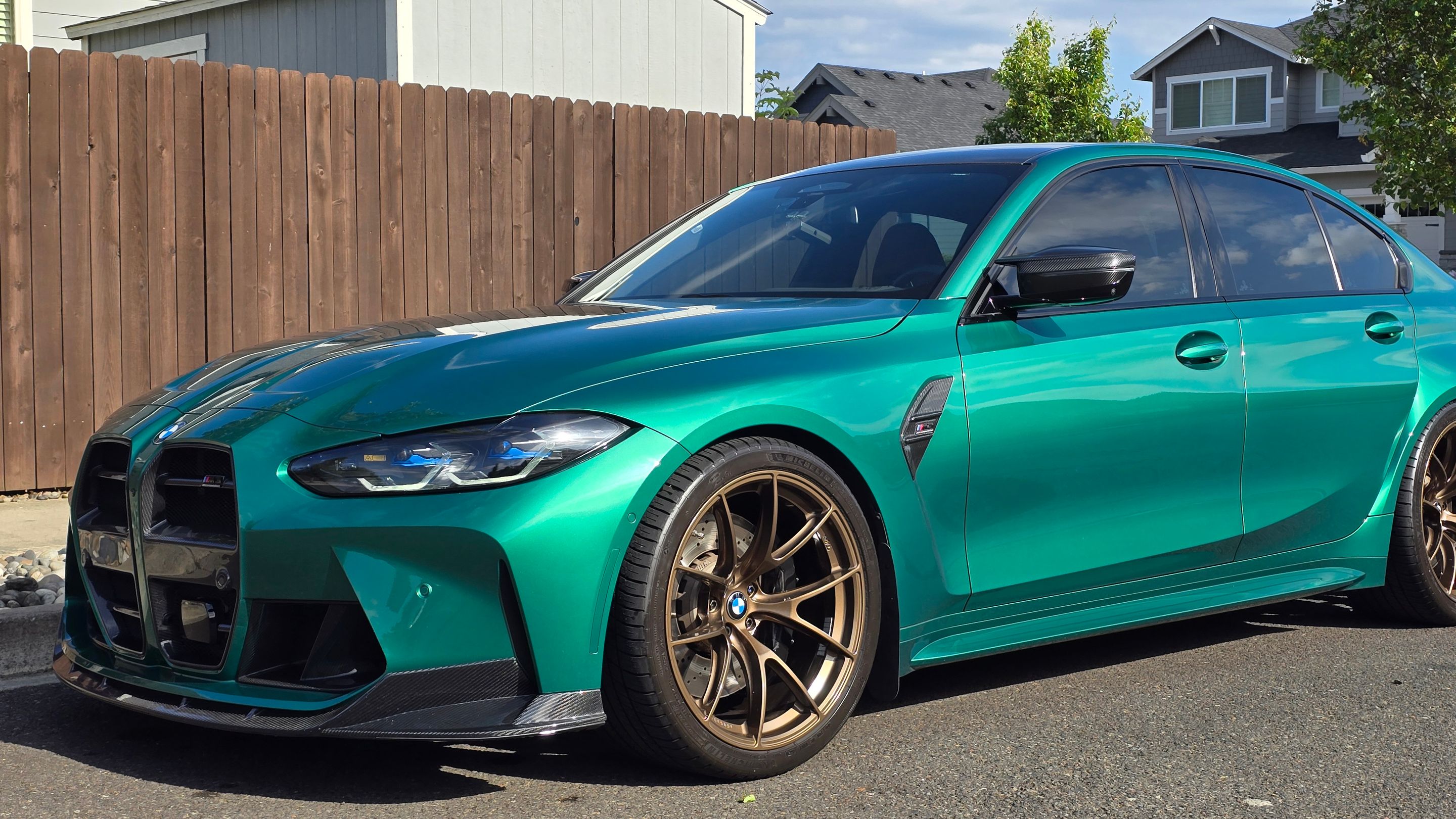 Green BMW G80 M3 with 20" VS-5RS Apex wheels in Satin Bronze